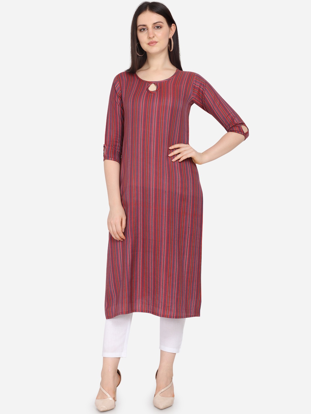 

Kvsfab Women Multicoloured Striped Straight Kurta, Multi