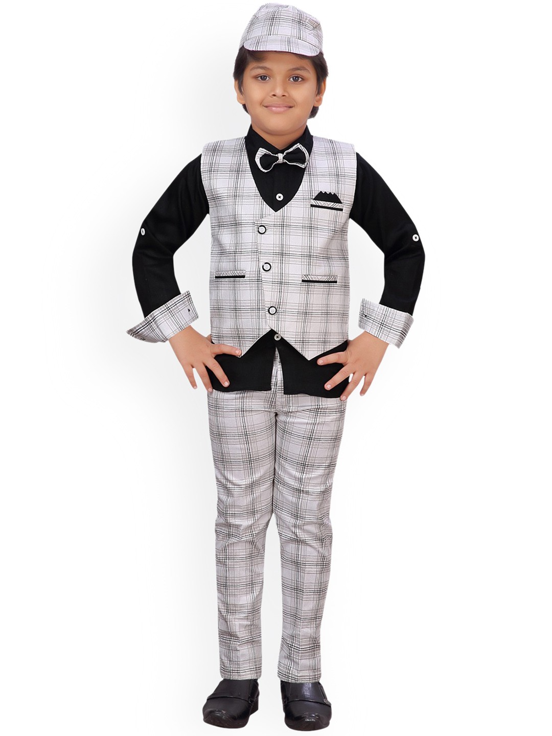 

Aj DEZInES Boys Black & Grey Solid Shirt with Trousers & Bow Tie