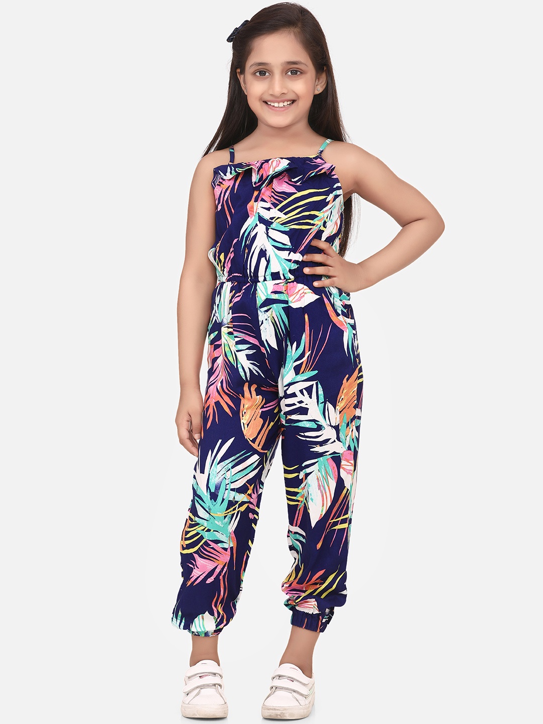 

StyleStone Girls Navy Blue Printed Basic Jumpsuit