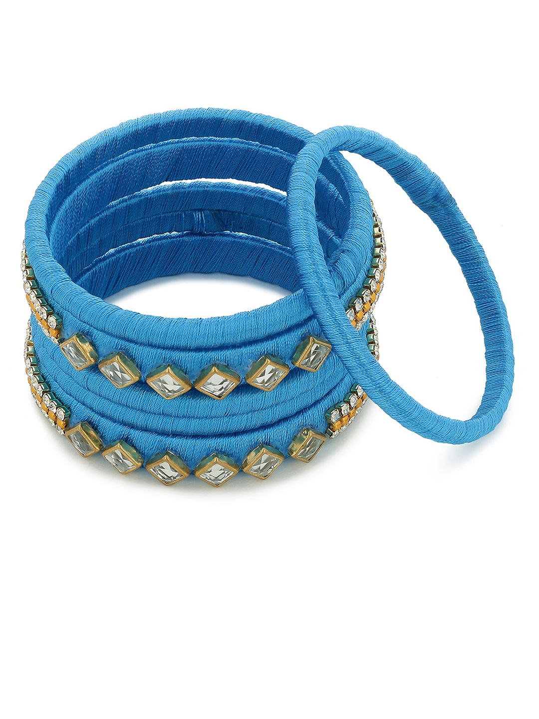 

AKSHARA Girls Set Of 6 Blue Handcrafted Silk Thread Bangles