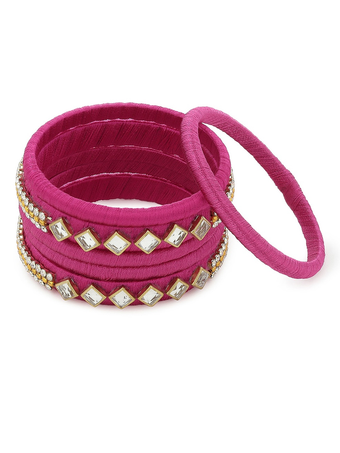

AKSHARA Set Of 6 Pink Handcrafted Silk Thread Bangles