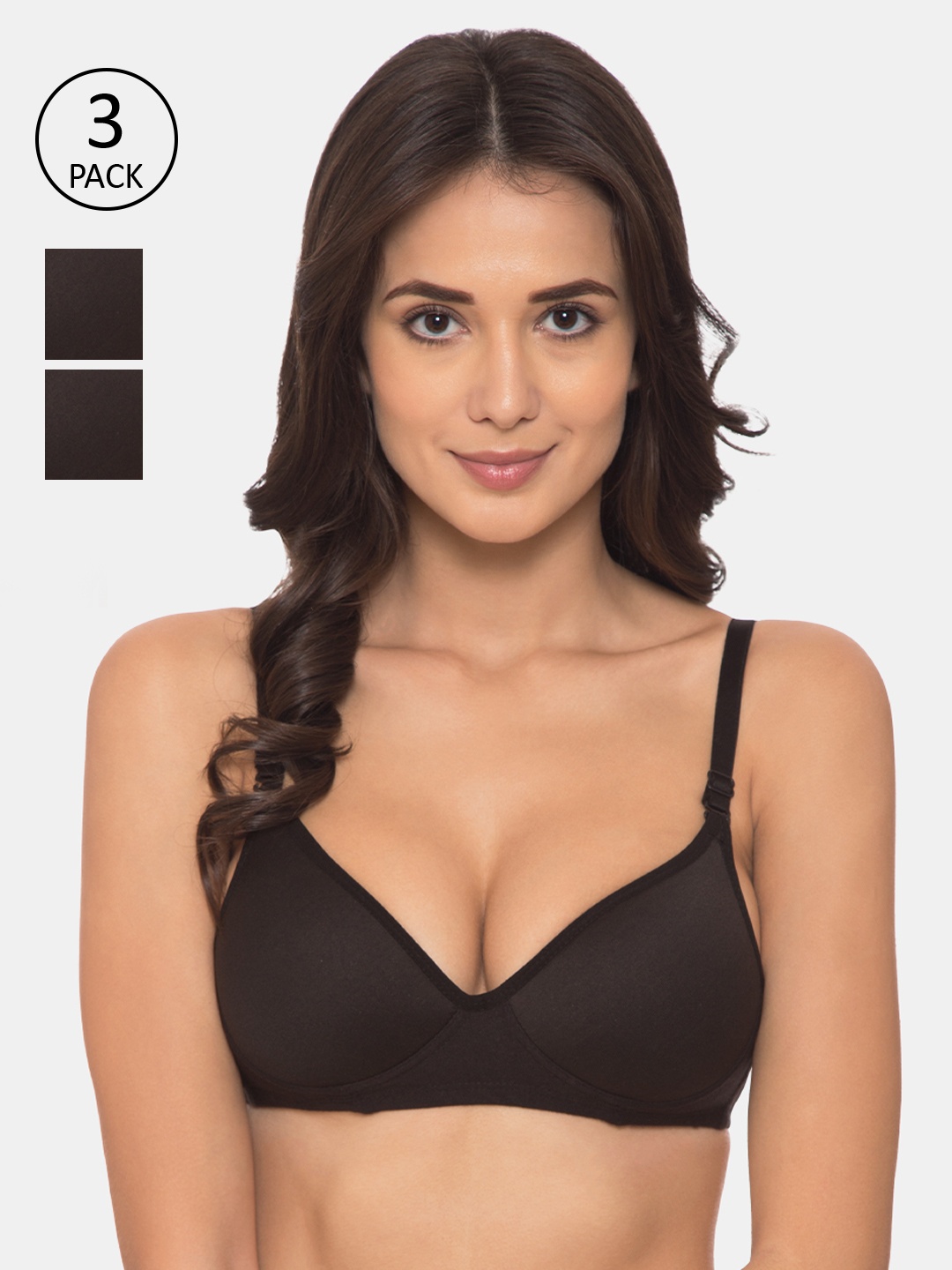 

Souminie Pack of 3 Black Non-Wired Lightly Padded T-shirt Bras S-711-3PC-BLK-30B