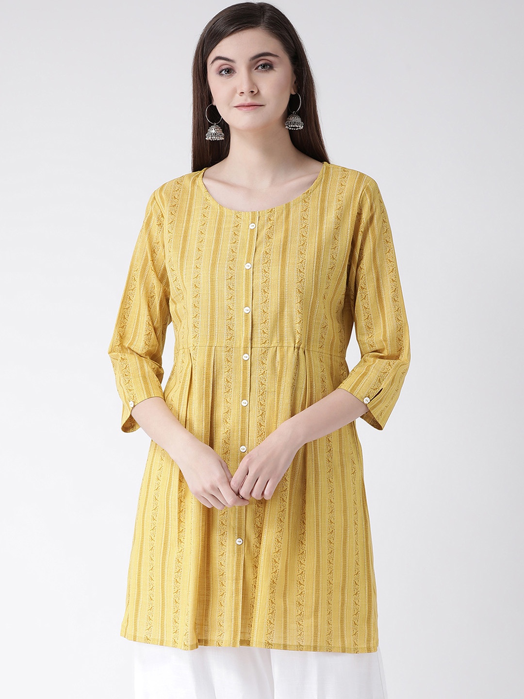 

Span Women Yellow Printed A-Line Kurta