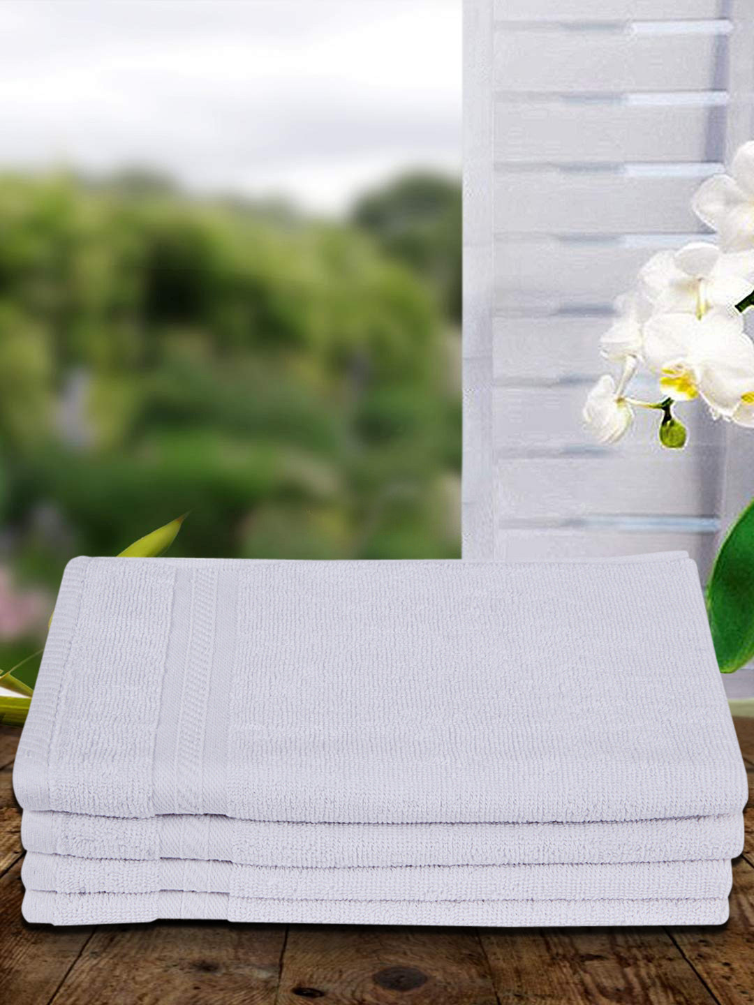 

ROMEE Set Of 4 White Solid 250 GSM Small Hand Towels