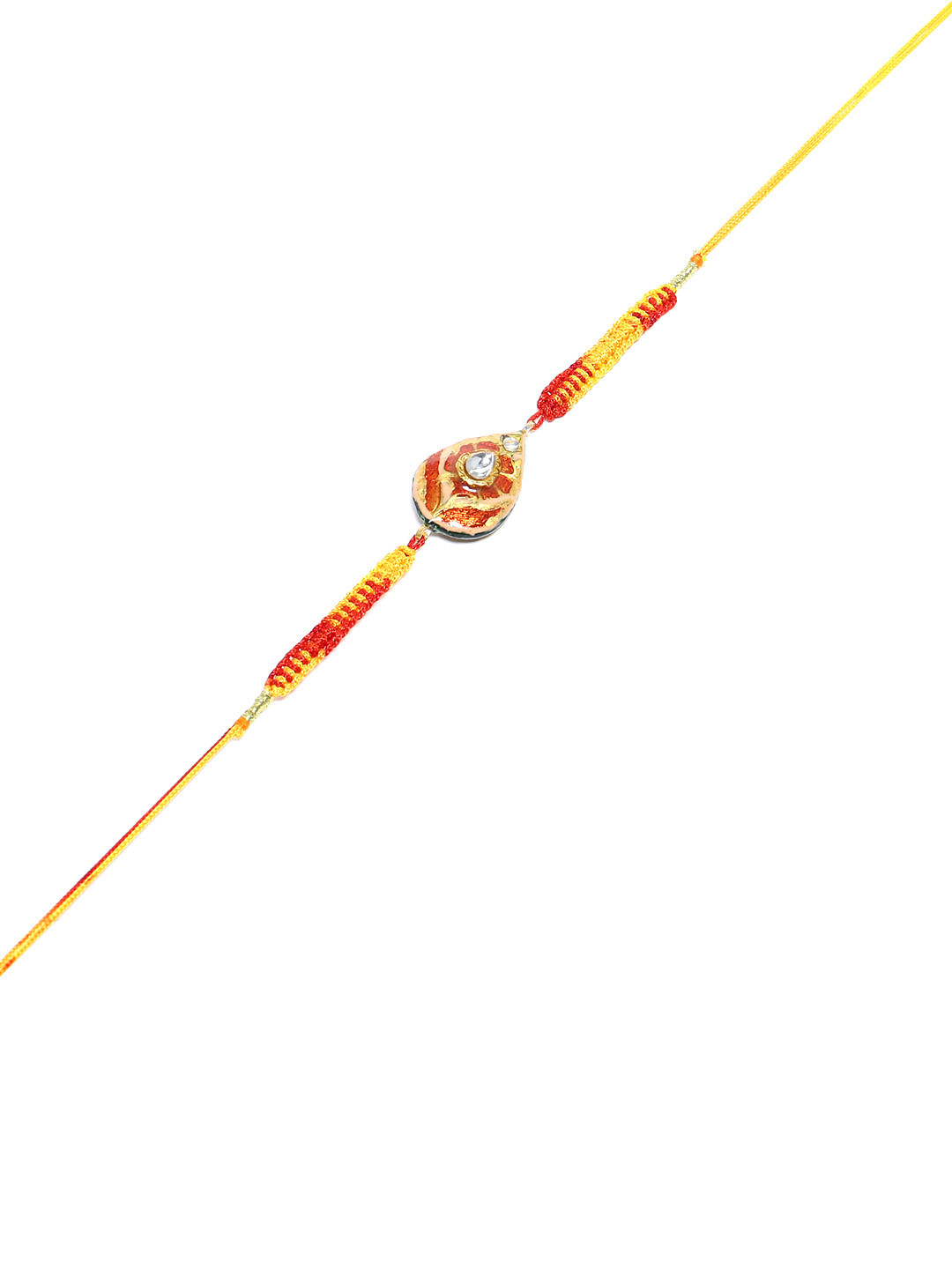 

Shoshaa Gold-Plated Red & Yellow Kundan Reversible Meenakari Single Bhai Rakhi, Multi