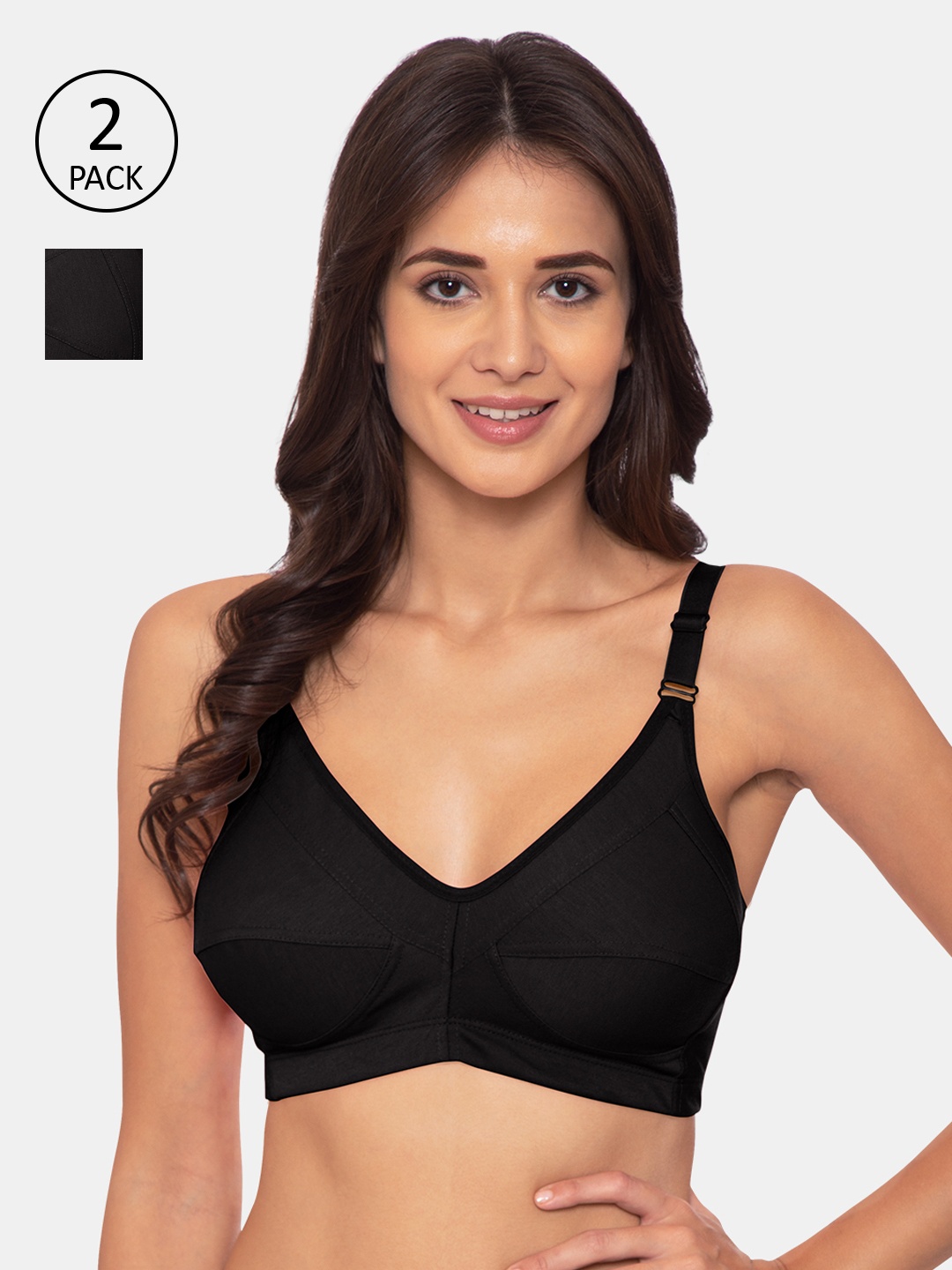 

Souminie Black Solid Non-Wired Non Padded Minimizer Bra S-131-2PC-BLK-32C