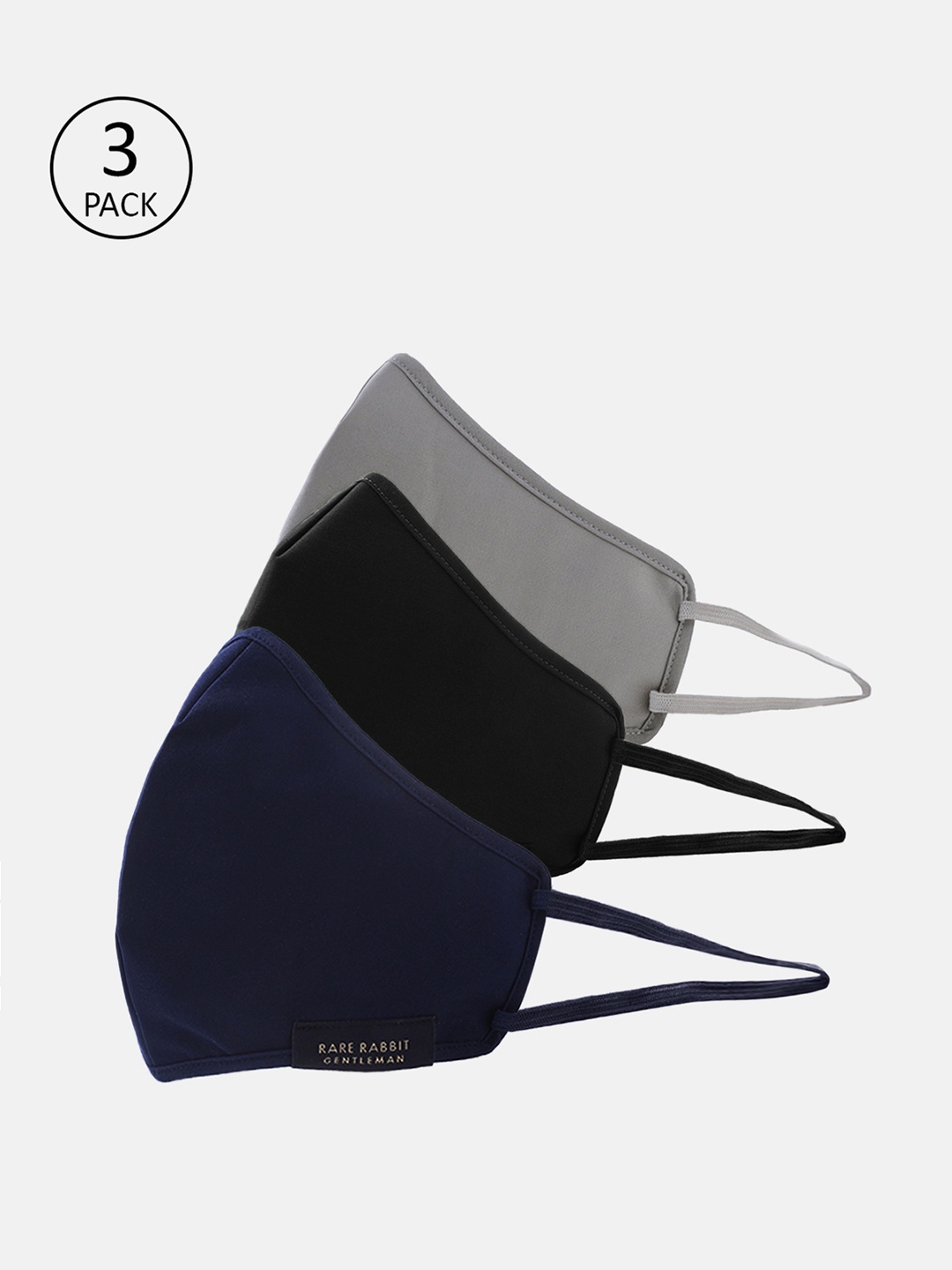 

RARE RABBIT Unisex Pack Of 3 3-Ply Reusable Masks, Navy blue
