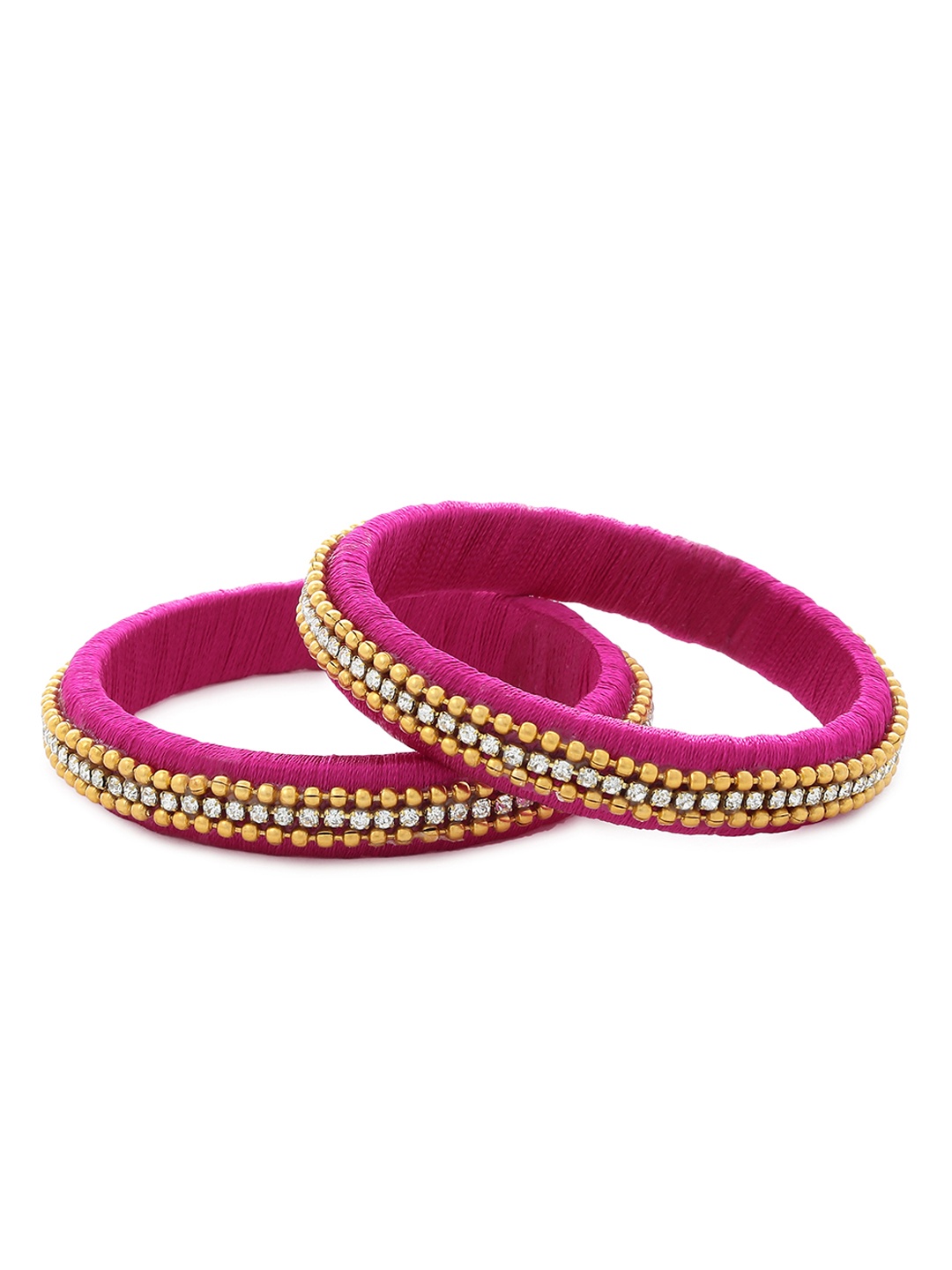 

AKSHARA Girls Set of 2 Pink & White Stone-Studded Handcrafted Silk Thread Bangles