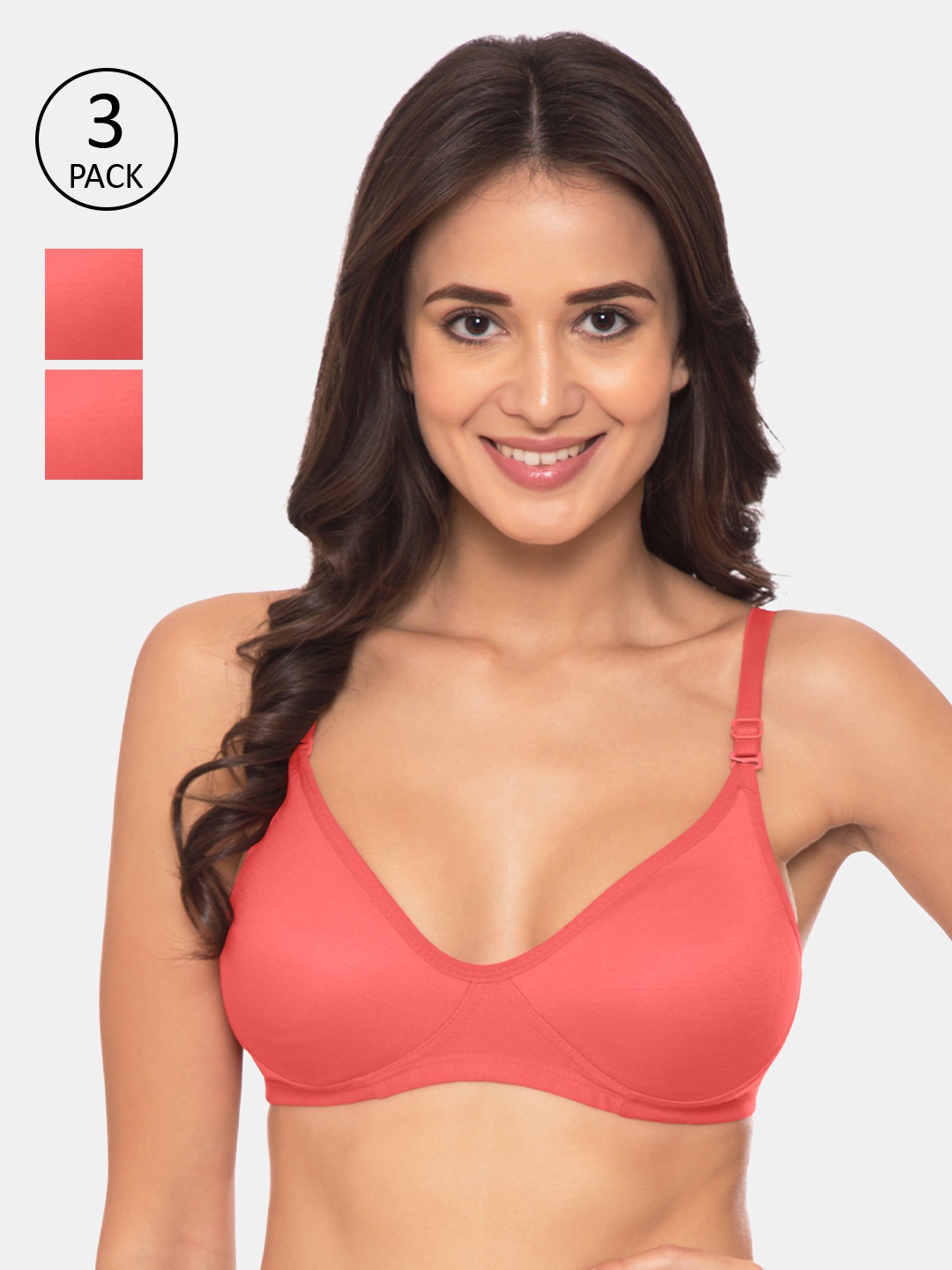 

Souminie Pack Of 3 Solid Non-Wired Non Padded T-shirt Bras, Coral