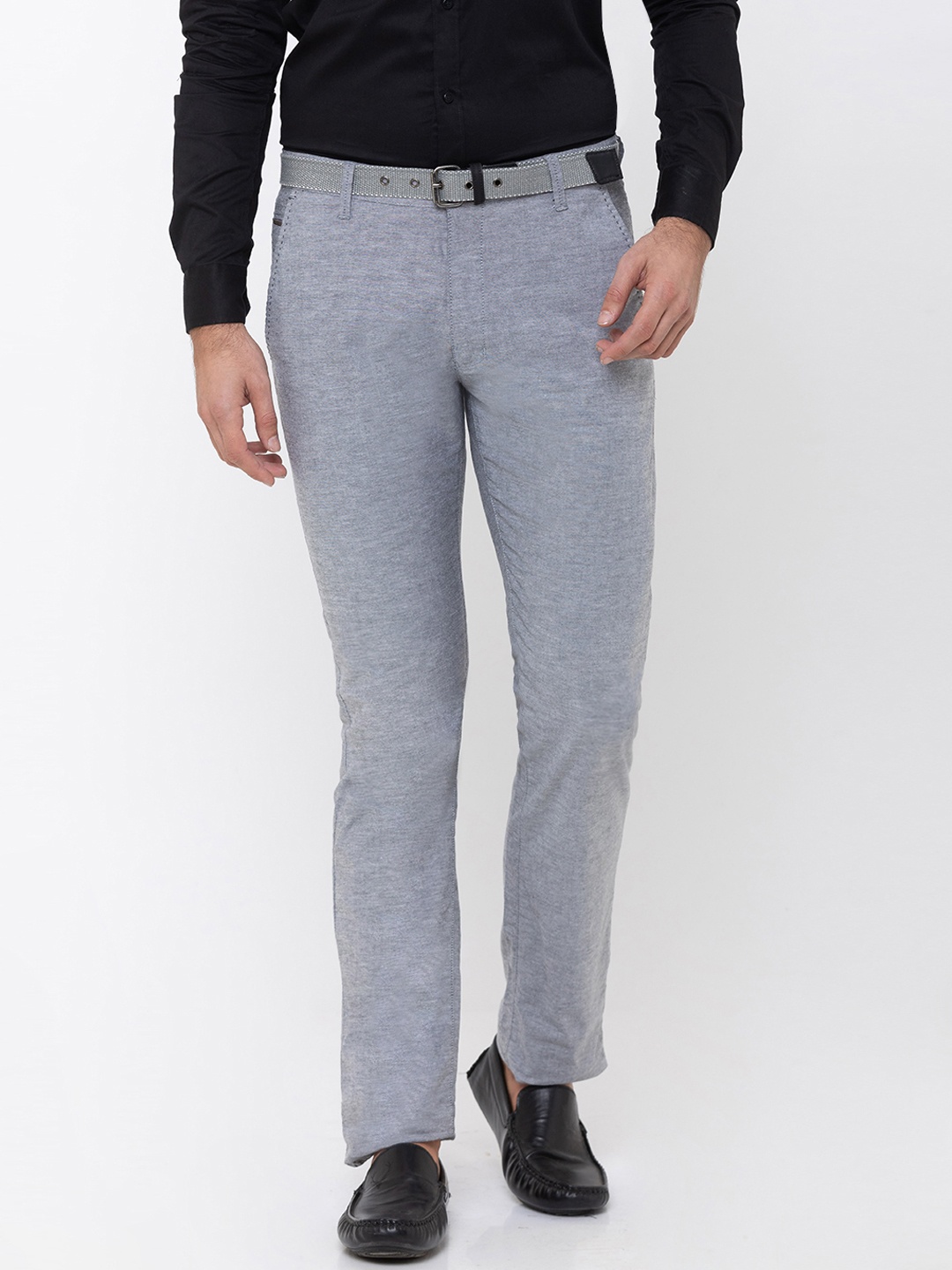 

Globus Men Grey Slim Fit Self Design Regular Trousers