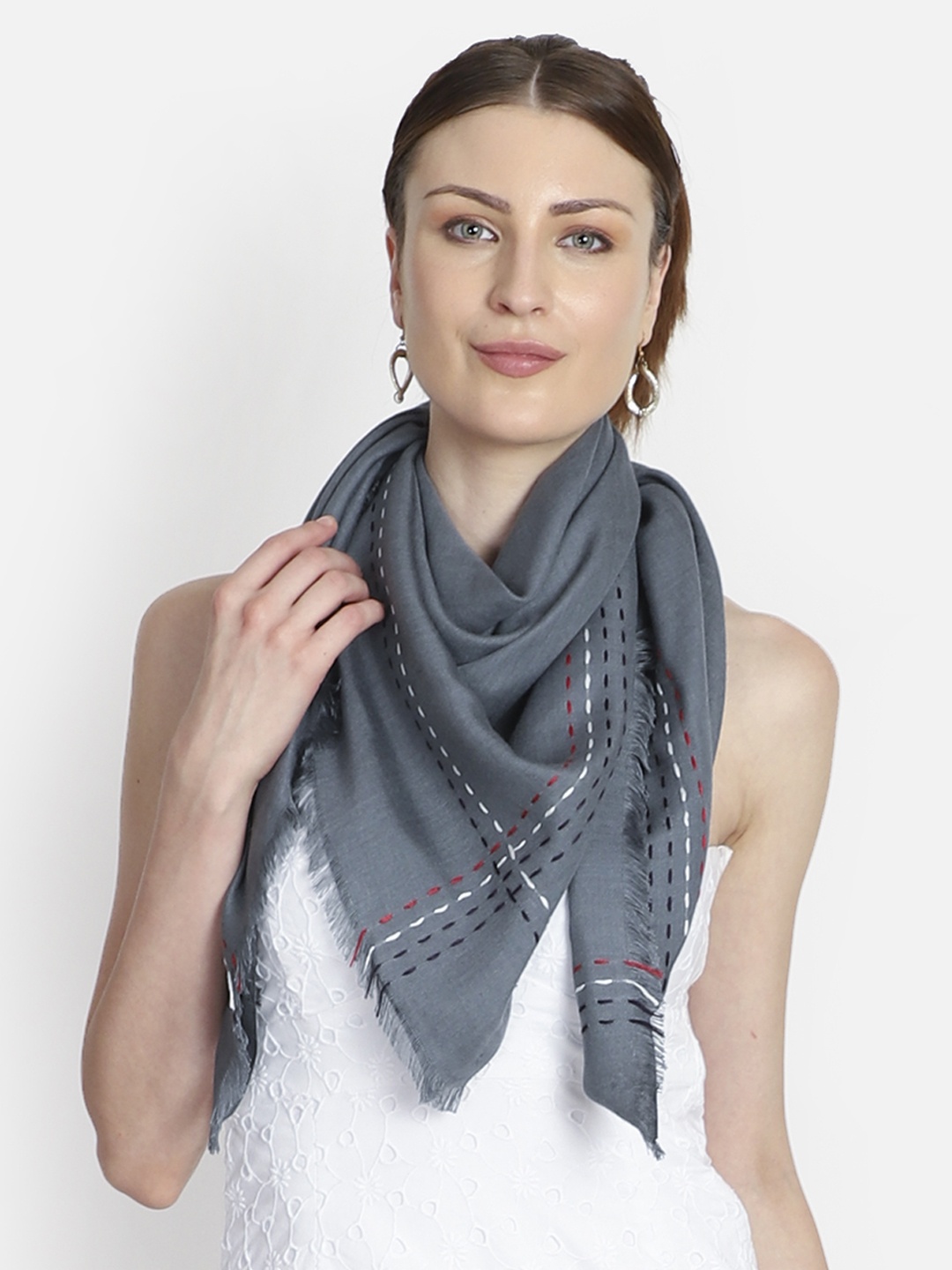 

Anekaant Women Grey Solid Scarf