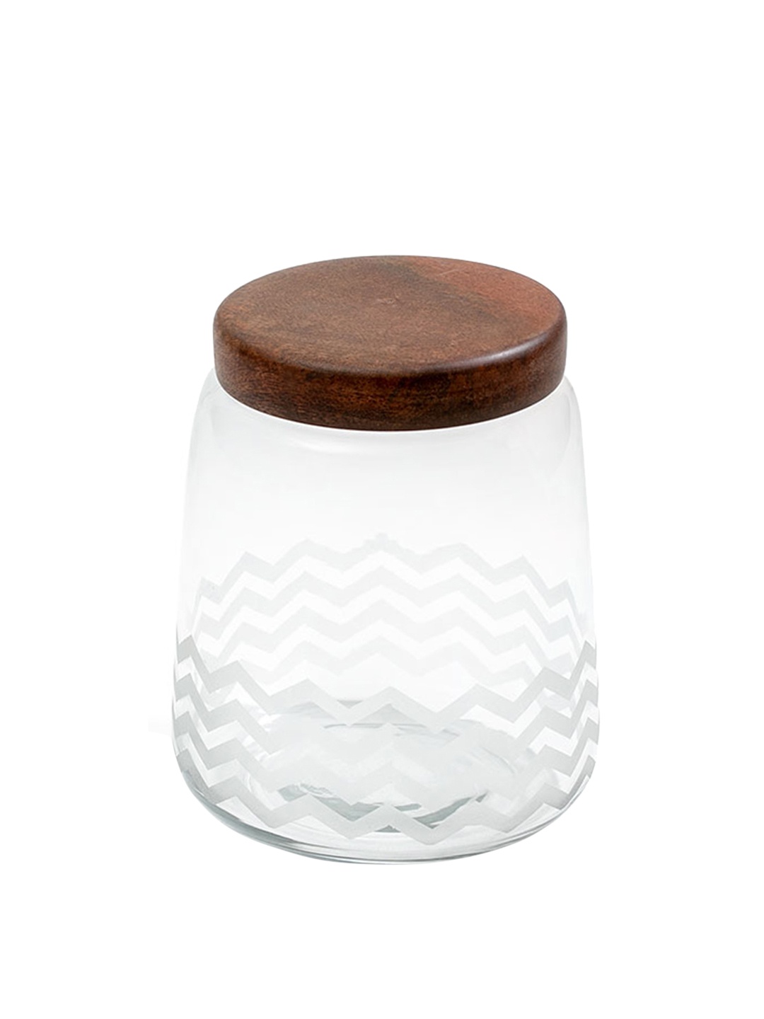

ellementry Transparent & Brown Solid Glass Cookie Jar With Mango Wood Lid