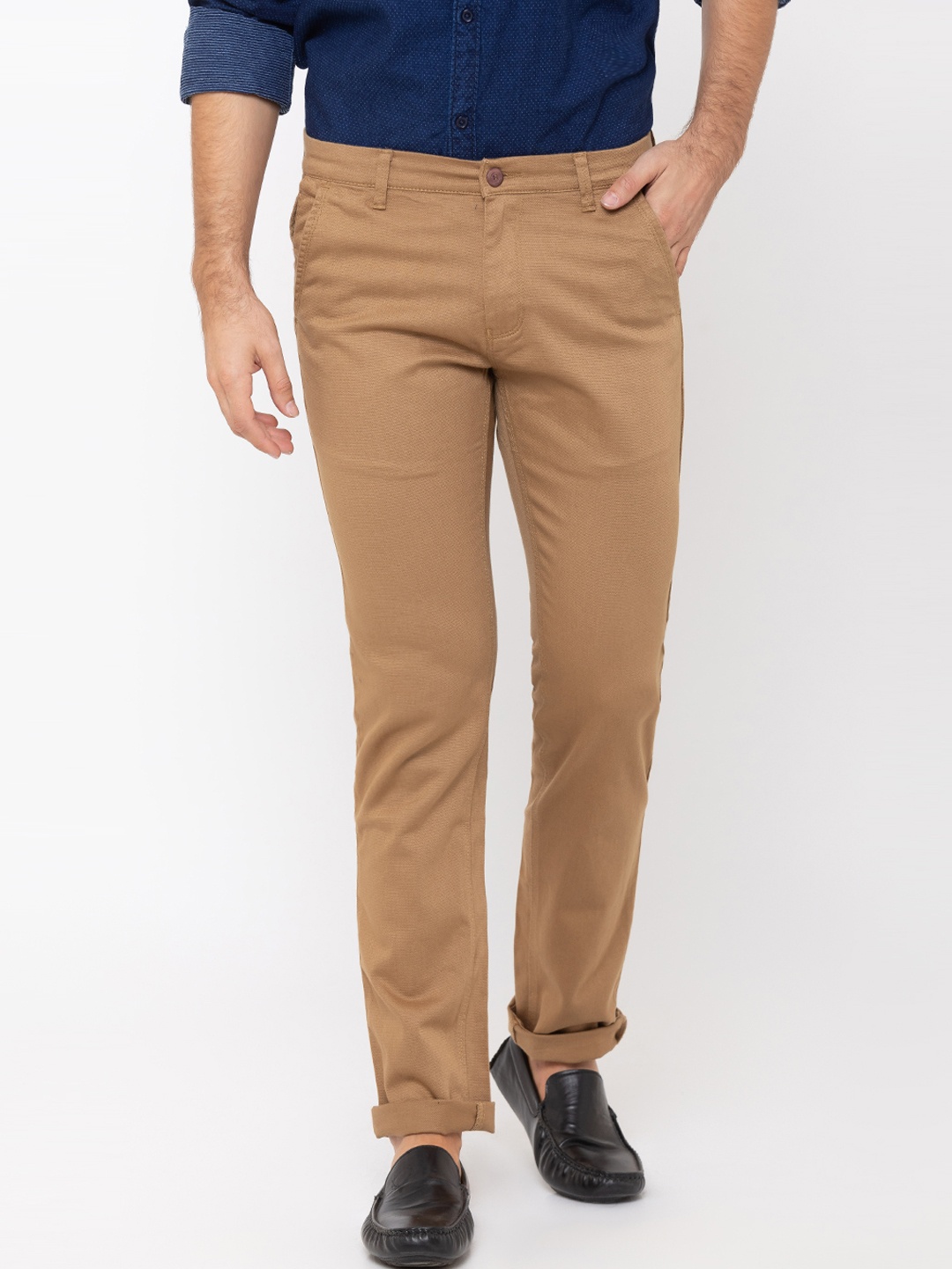 

Globus Men Khaki Brown Regular Fit Solid Chinos
