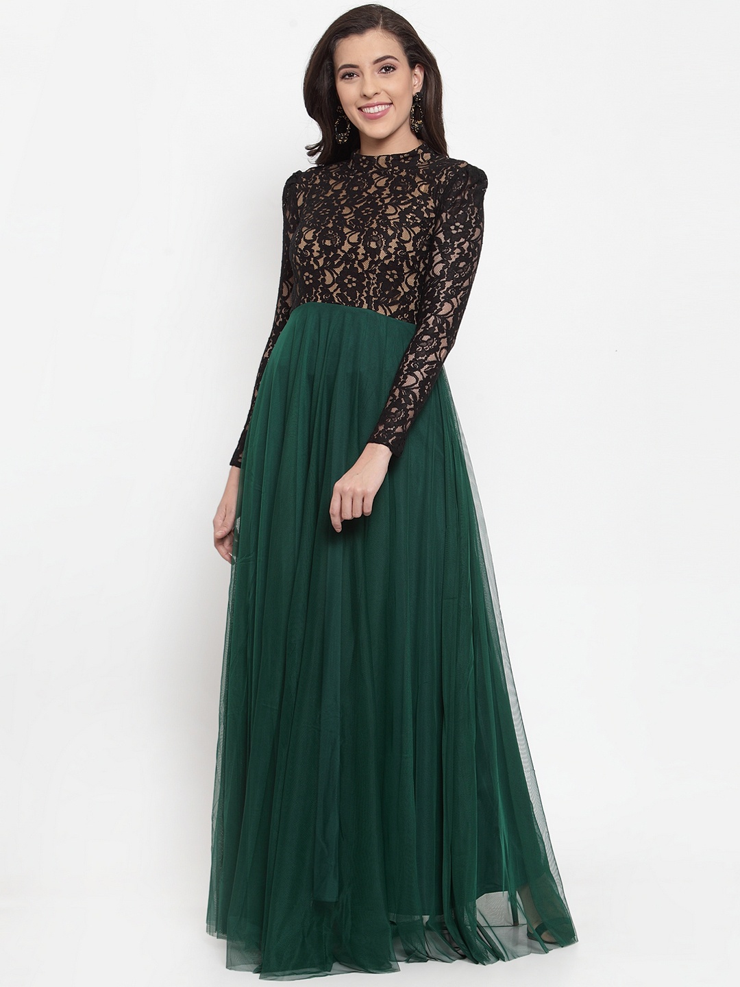 

Just Wow Green Self Design Fit and Flare Dress