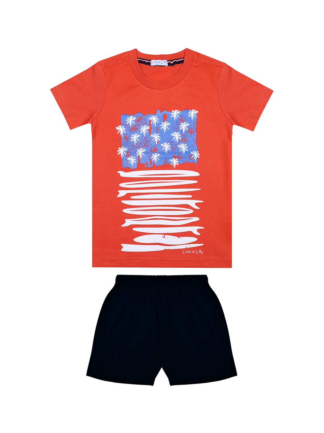 

Luke & Lilly Boys Orange & Black Printed T-shirt with Shorts