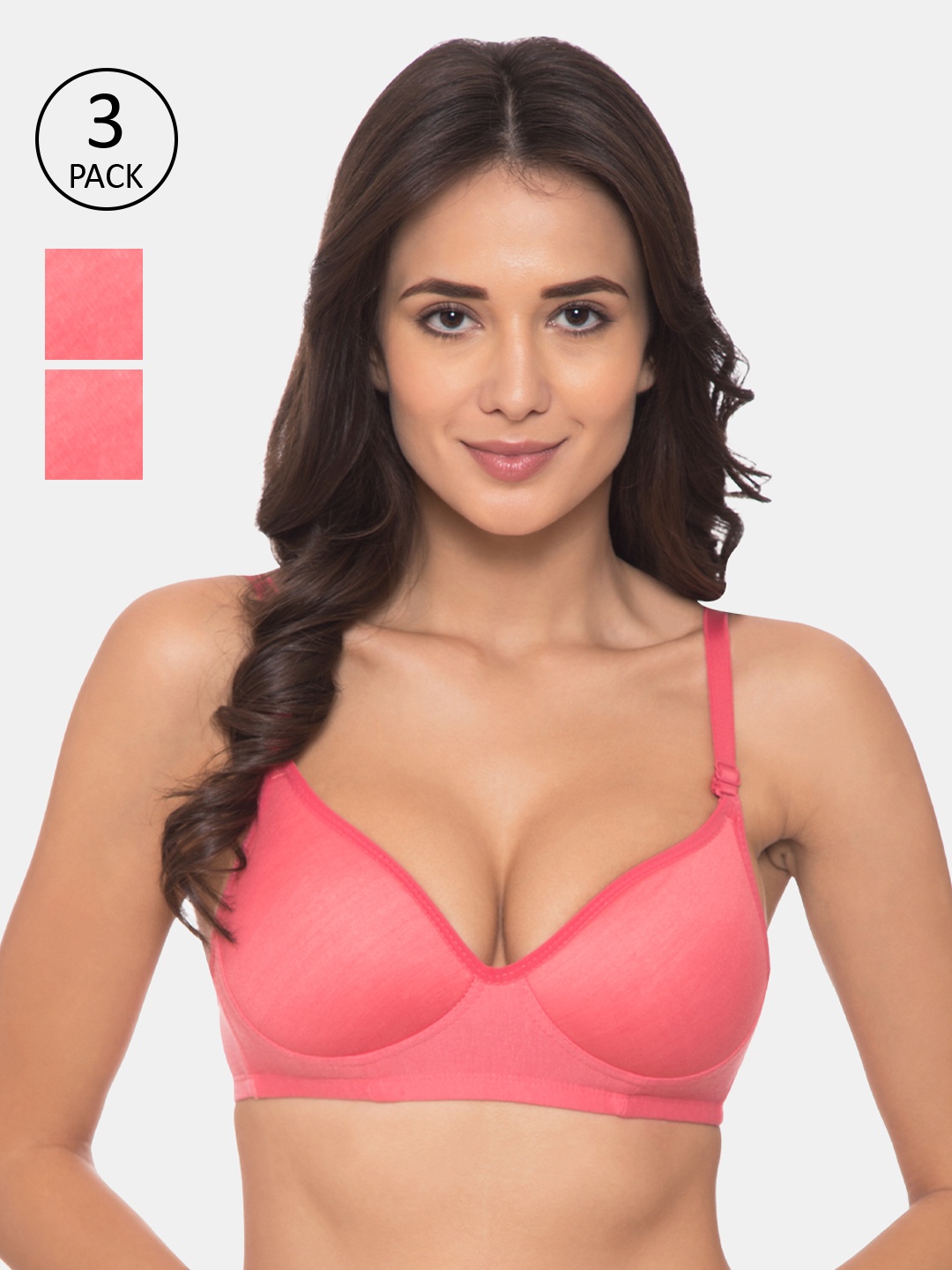 

Souminie Pack of 3 Coral Pink Non-Wired Lightly Padded T-shirt Bras S-711-3PC-CRL-30B