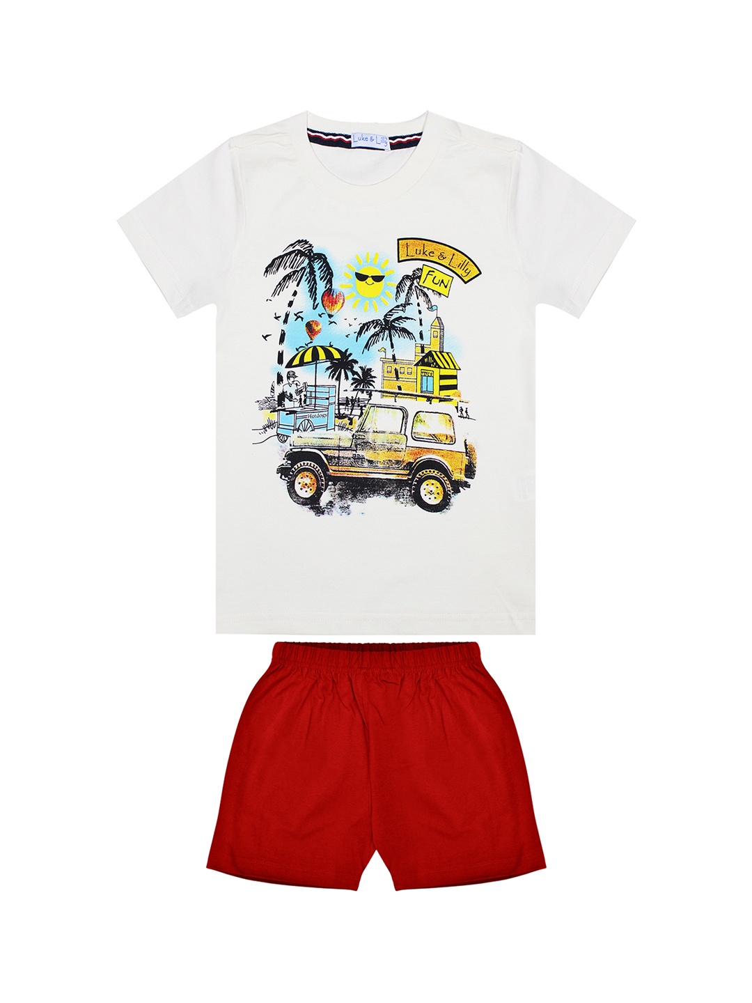 Luke & Lilly Boys White & Red Printed T-shirt with Shorts