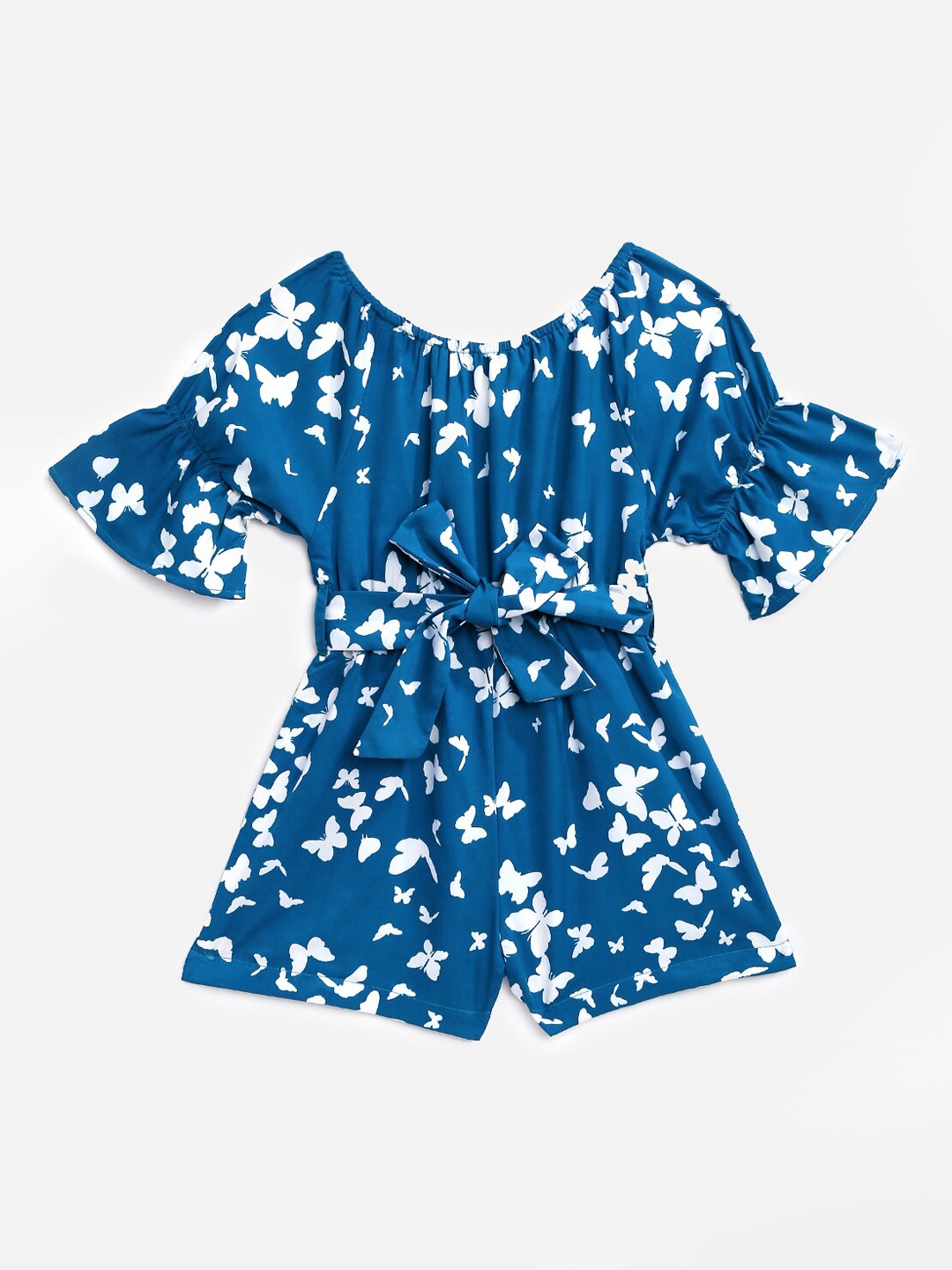 

KIDSCRAFT Girls Blue & White Butterfly Print Playsuit