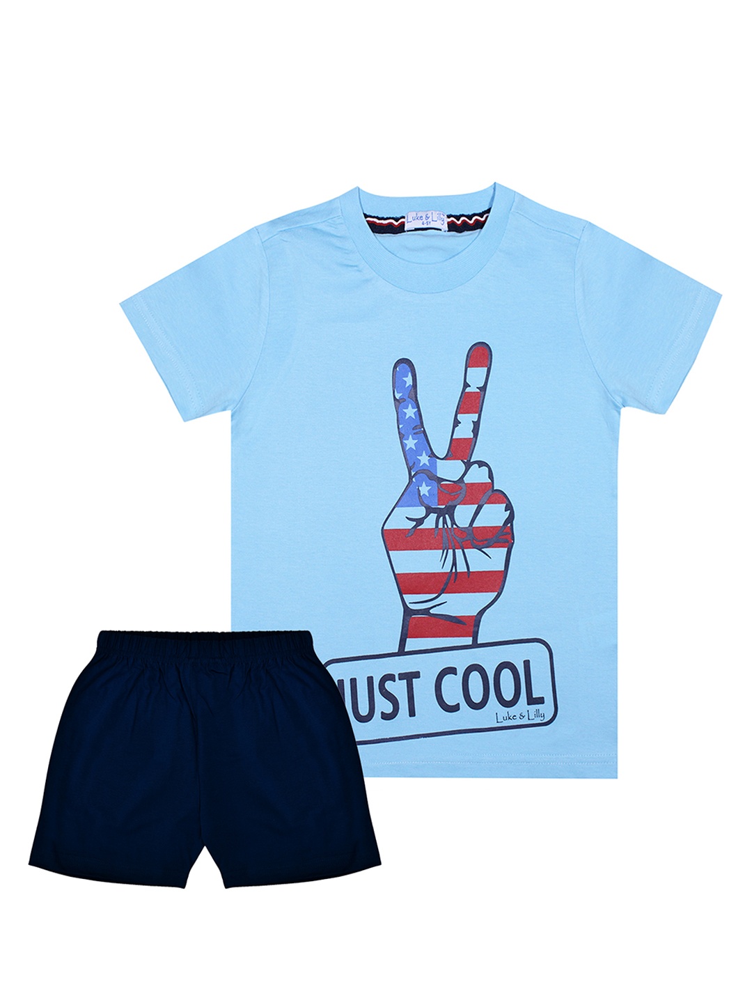 Luke & Lilly Boys Blue & Navy Blue Printed Clothing Set