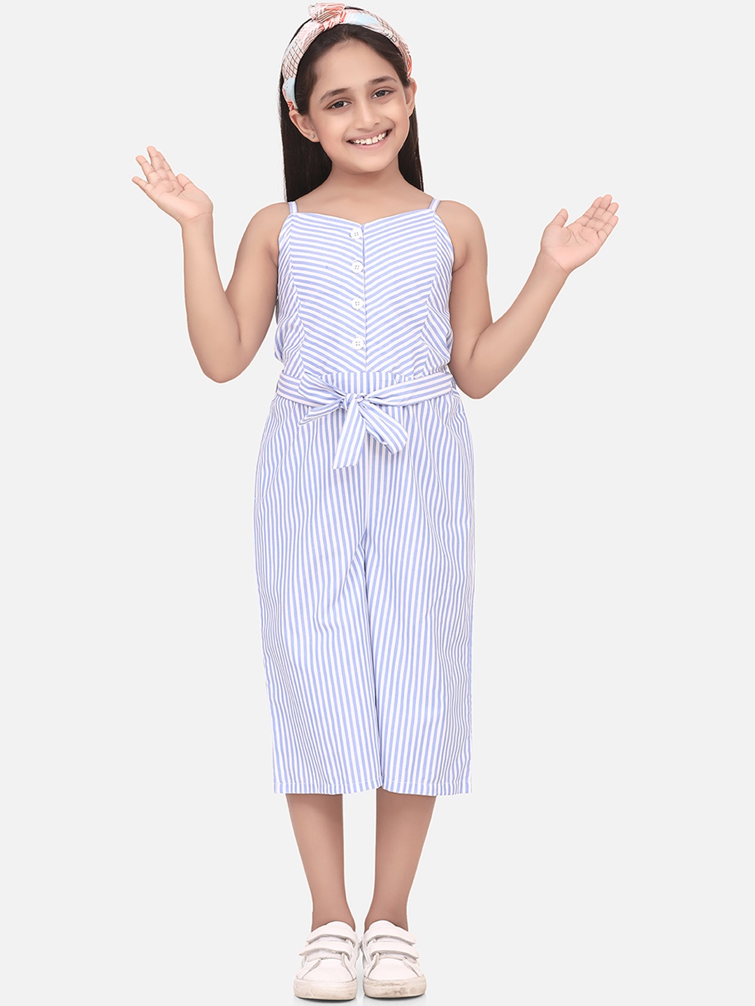 

StyleStone Girls Blue & White Striped Basic Jumpsuit