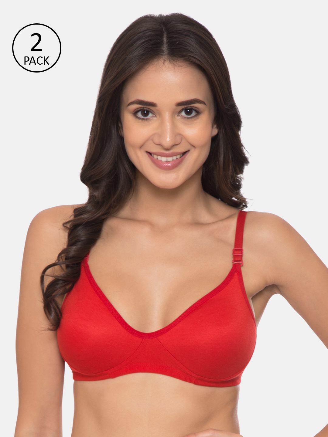 

Souminie Pack Of 3 Solid Non-Wired Non Padded T-shirt Bras, Red