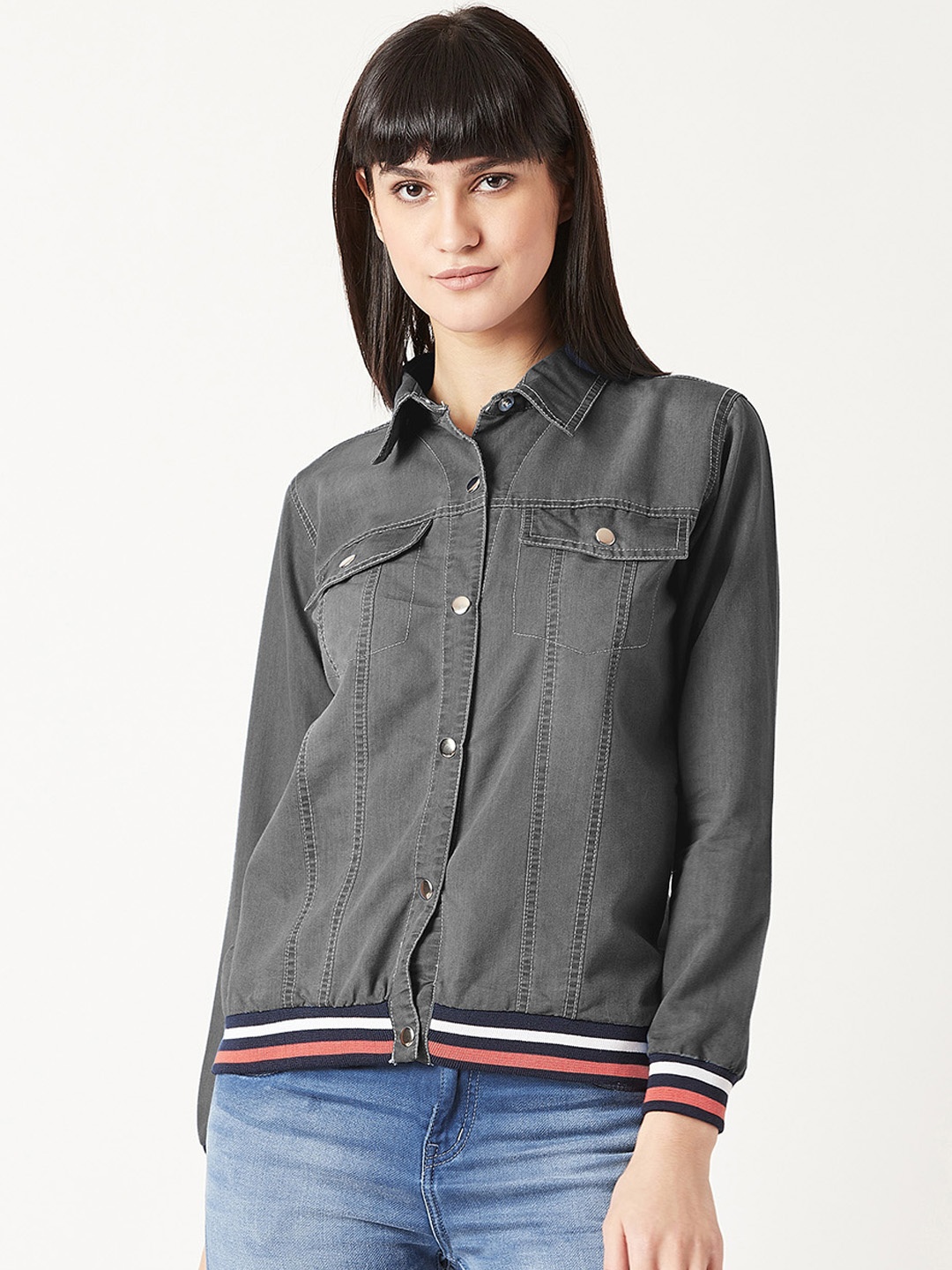 

Miss Chase Women Black Solid Denim Jacket