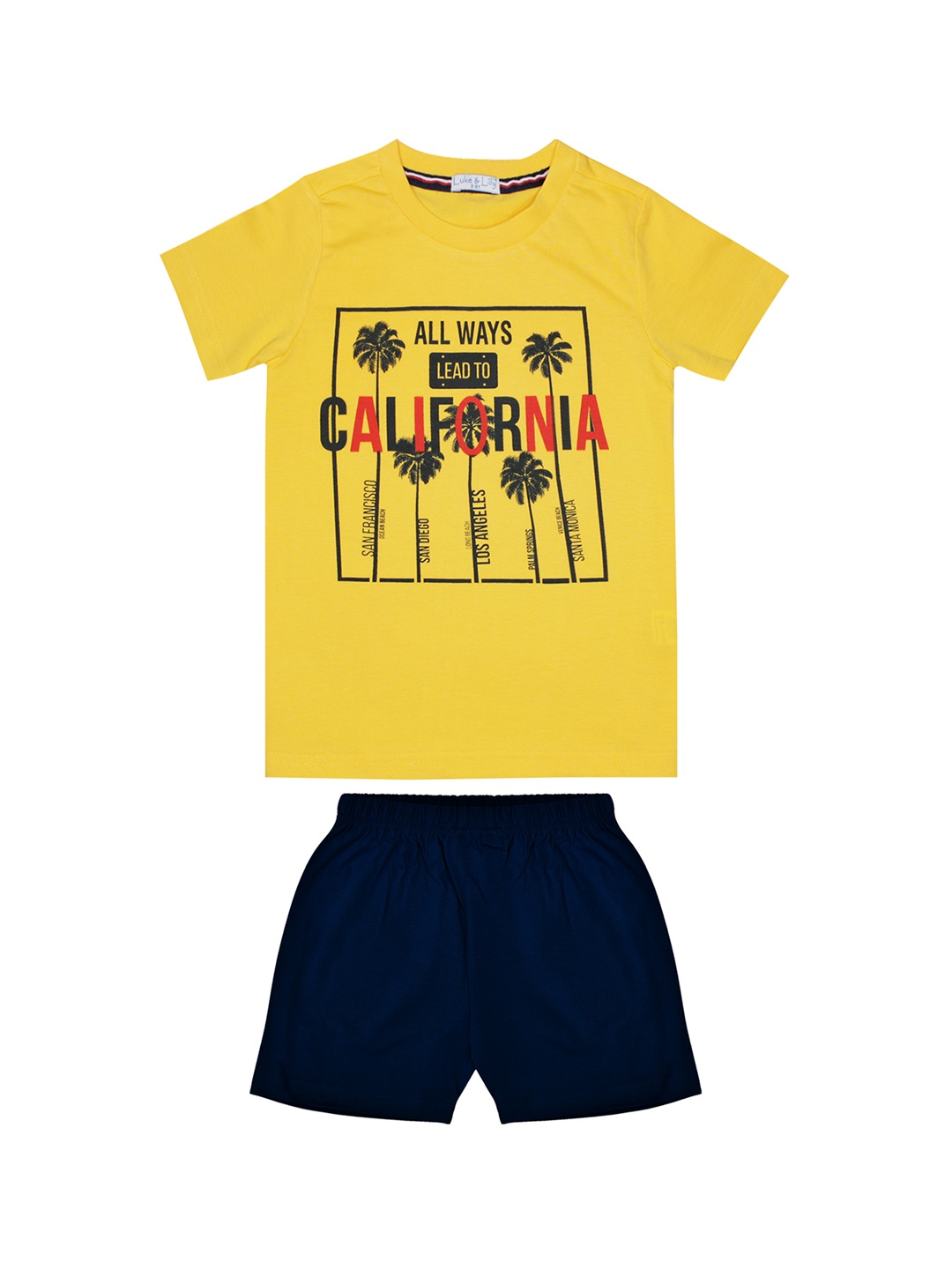 Luke & Lilly Boys Yellow & Navy Blue Printed T-shirt with Shorts