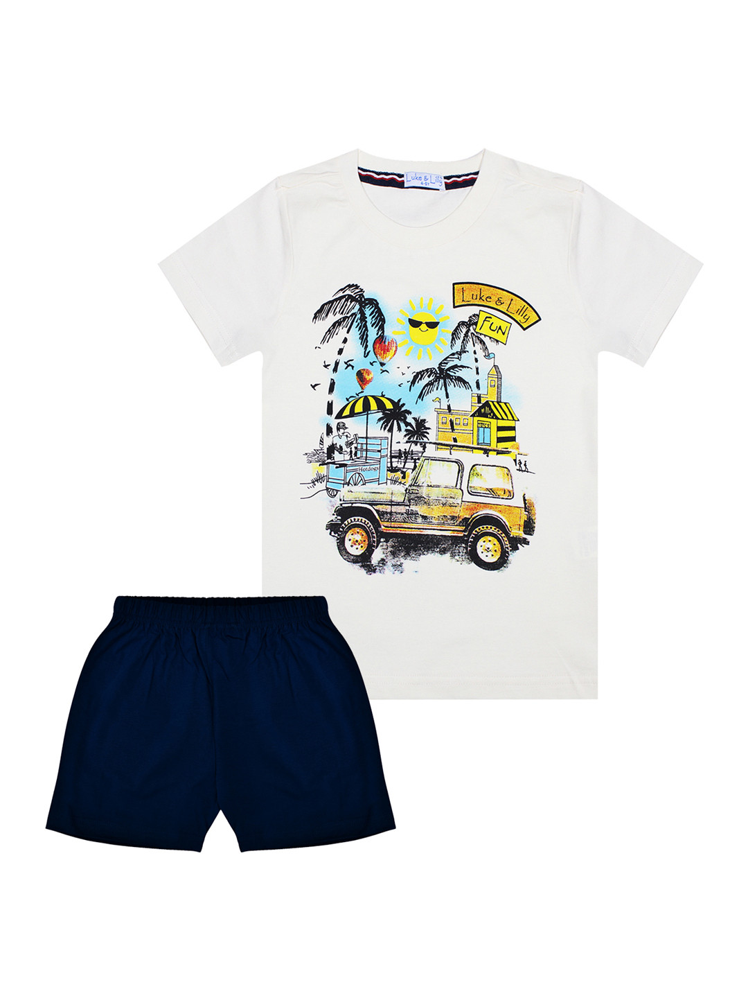 

Luke & Lilly Boys White & Navy Blue Printed T-shirt with Shorts