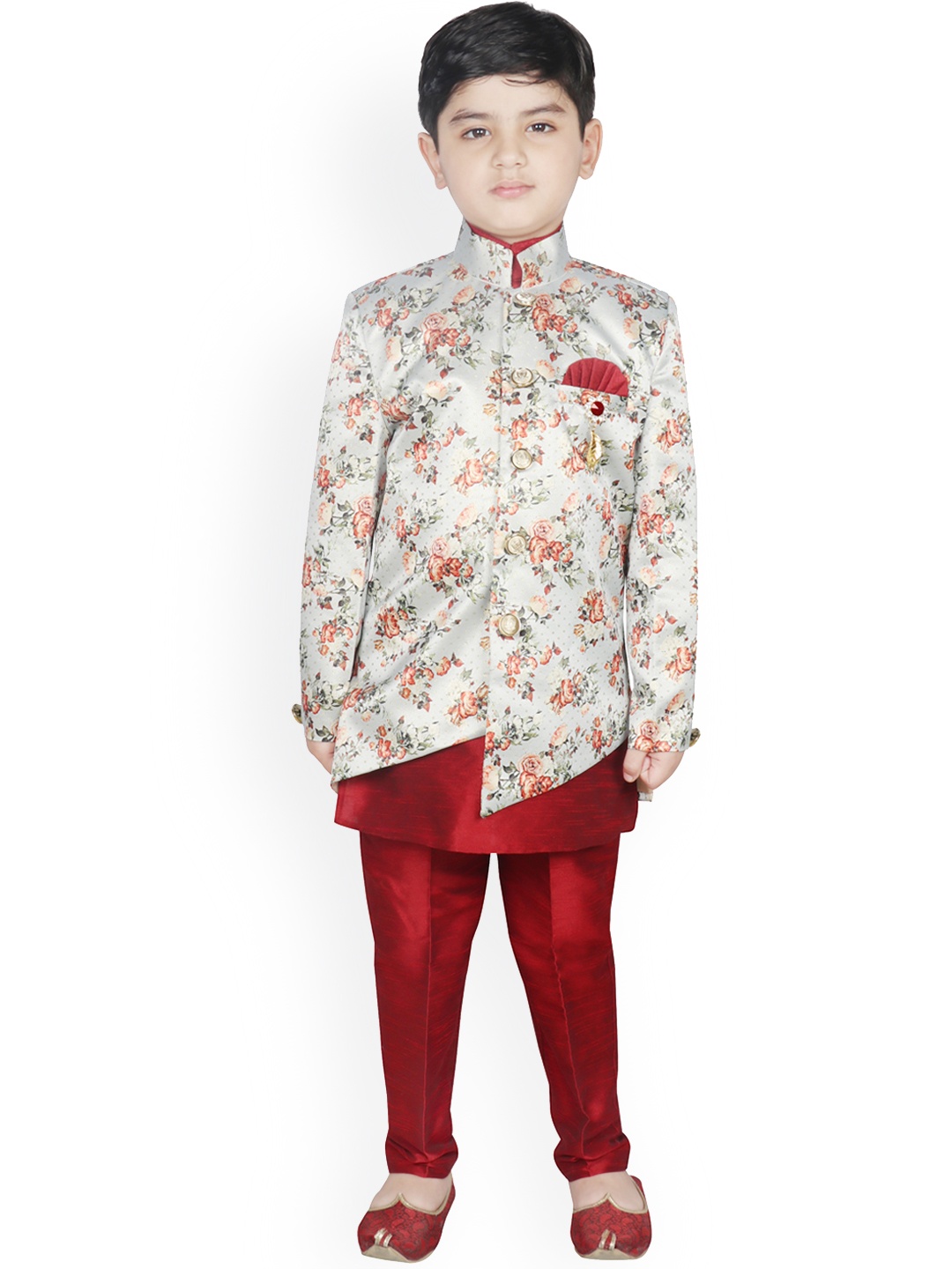 SG YUVRAJ Boys Lime Green & Red Printed Kurta with Trousers