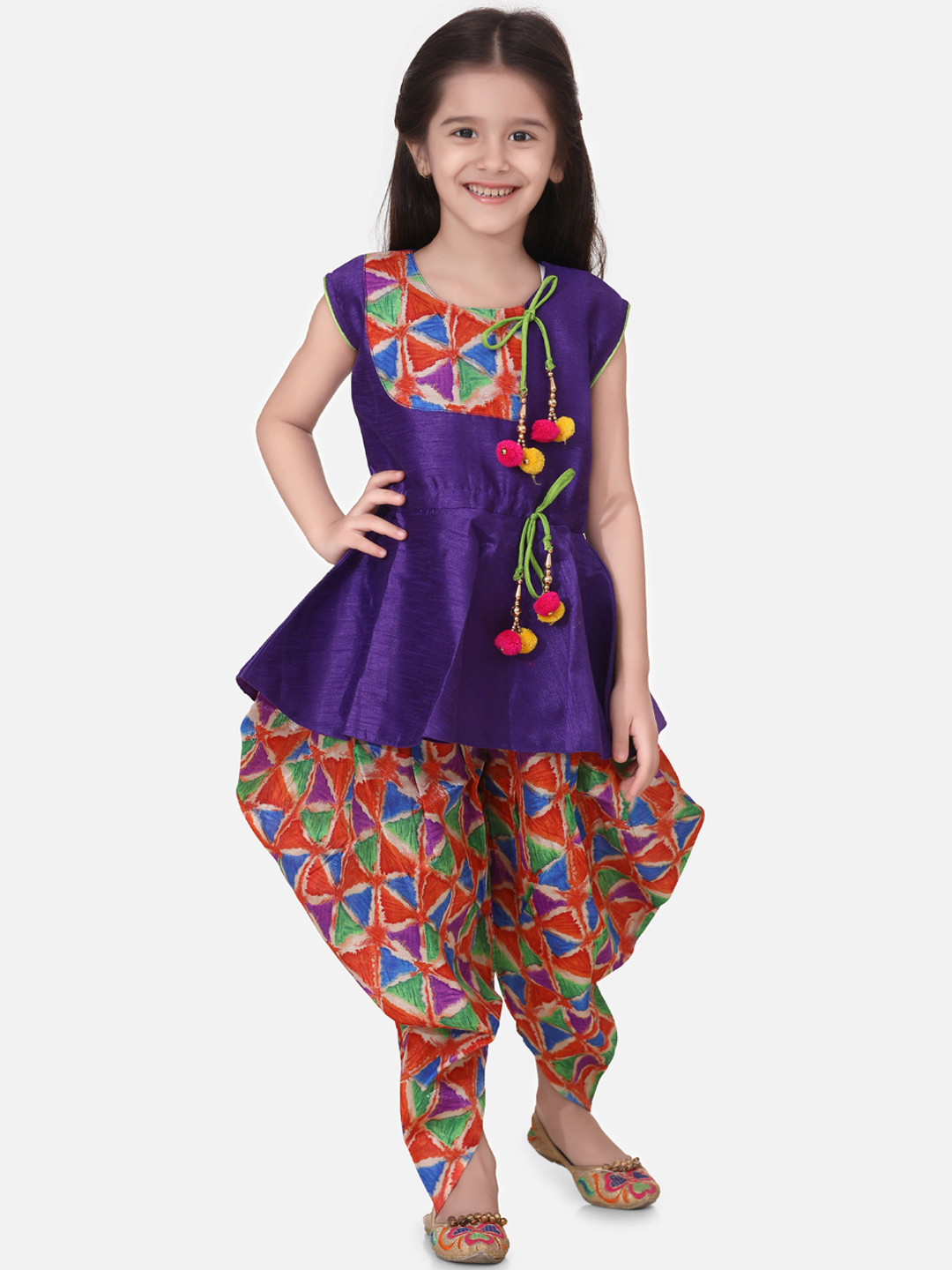 

BownBee Girls Purple & Red Yoke Design Top with Dhoti Pants