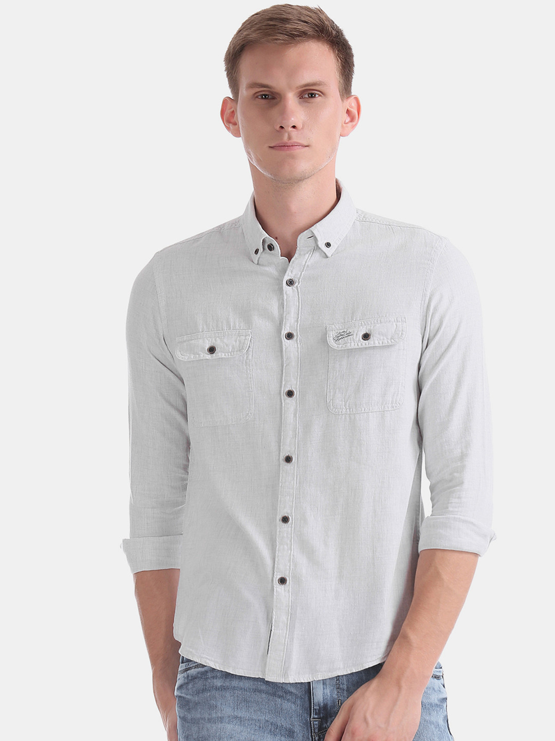 

U.S. Polo Assn. Denim Co. Men Grey Slim Fit Self Design Casual Shirt