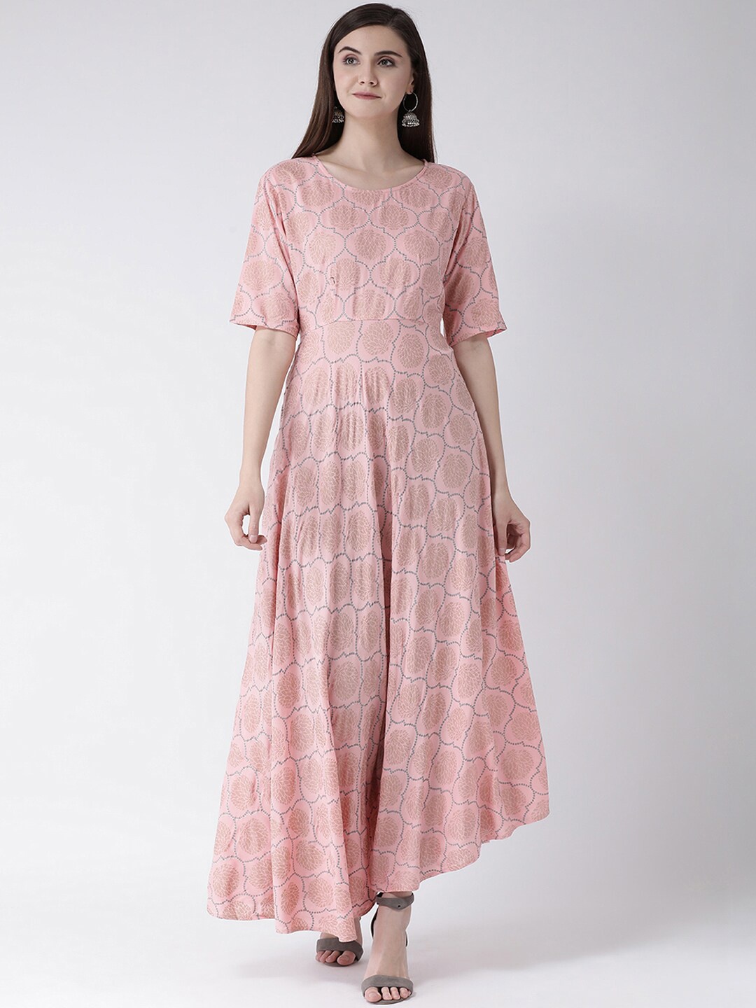 Span Women Pink & Blue Printed A-Line Kurta