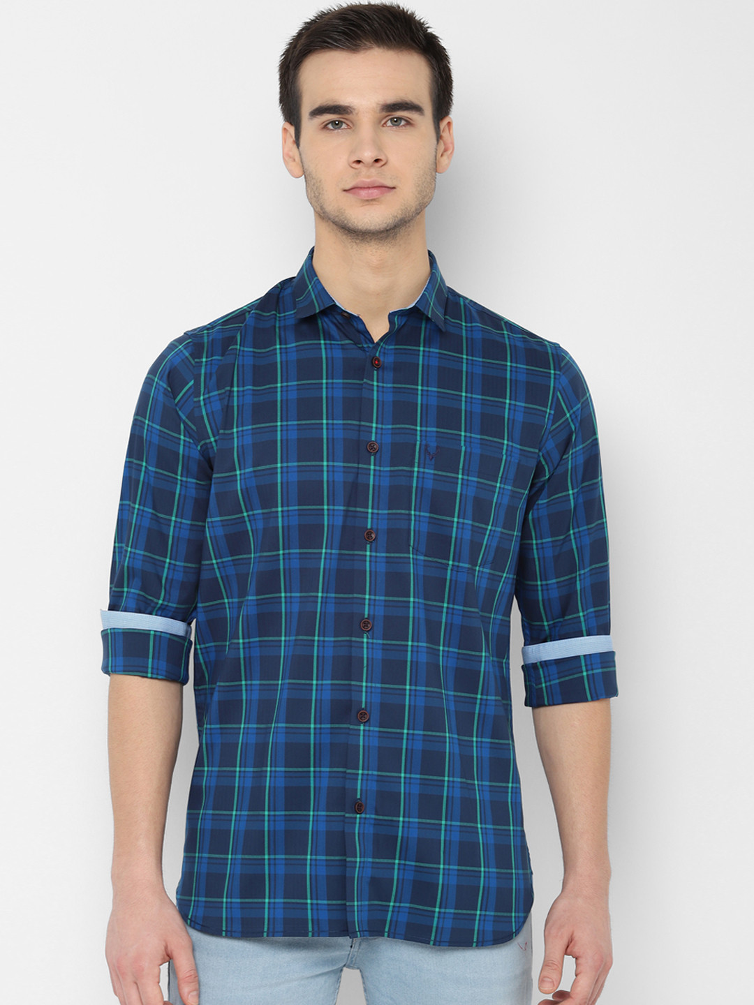 

Allen Solly Men Blue & Green Slim Fit Checked Casual Shirt