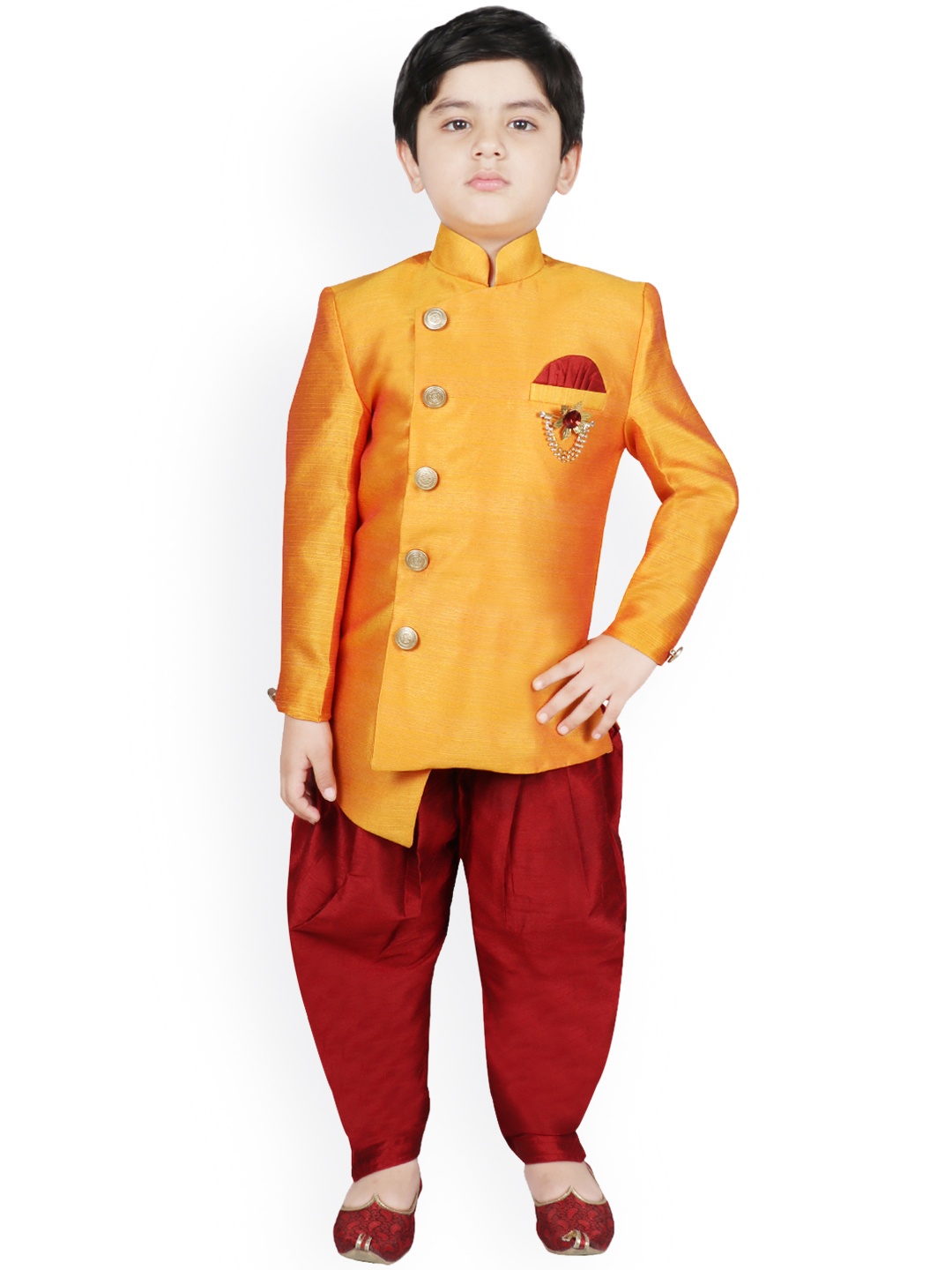 

SG YUVRAJ Boys Yellow & Maroon Sherwani Set