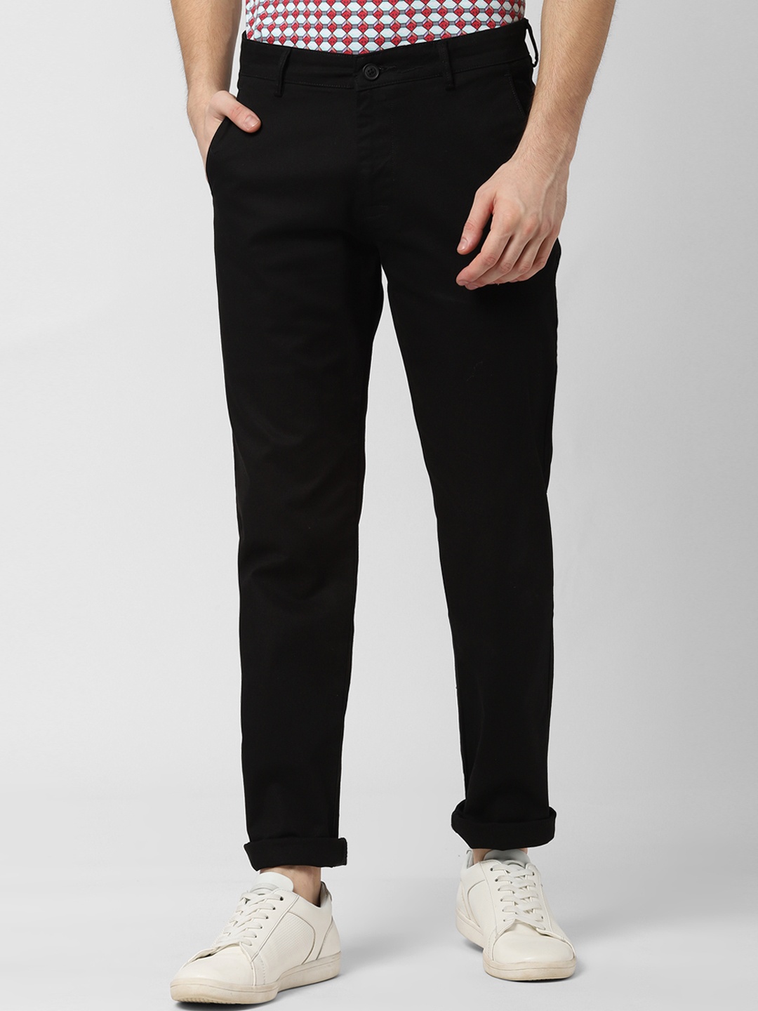 

Peter England Casuals Men Black Slim Fit Solid Regular Trousers
