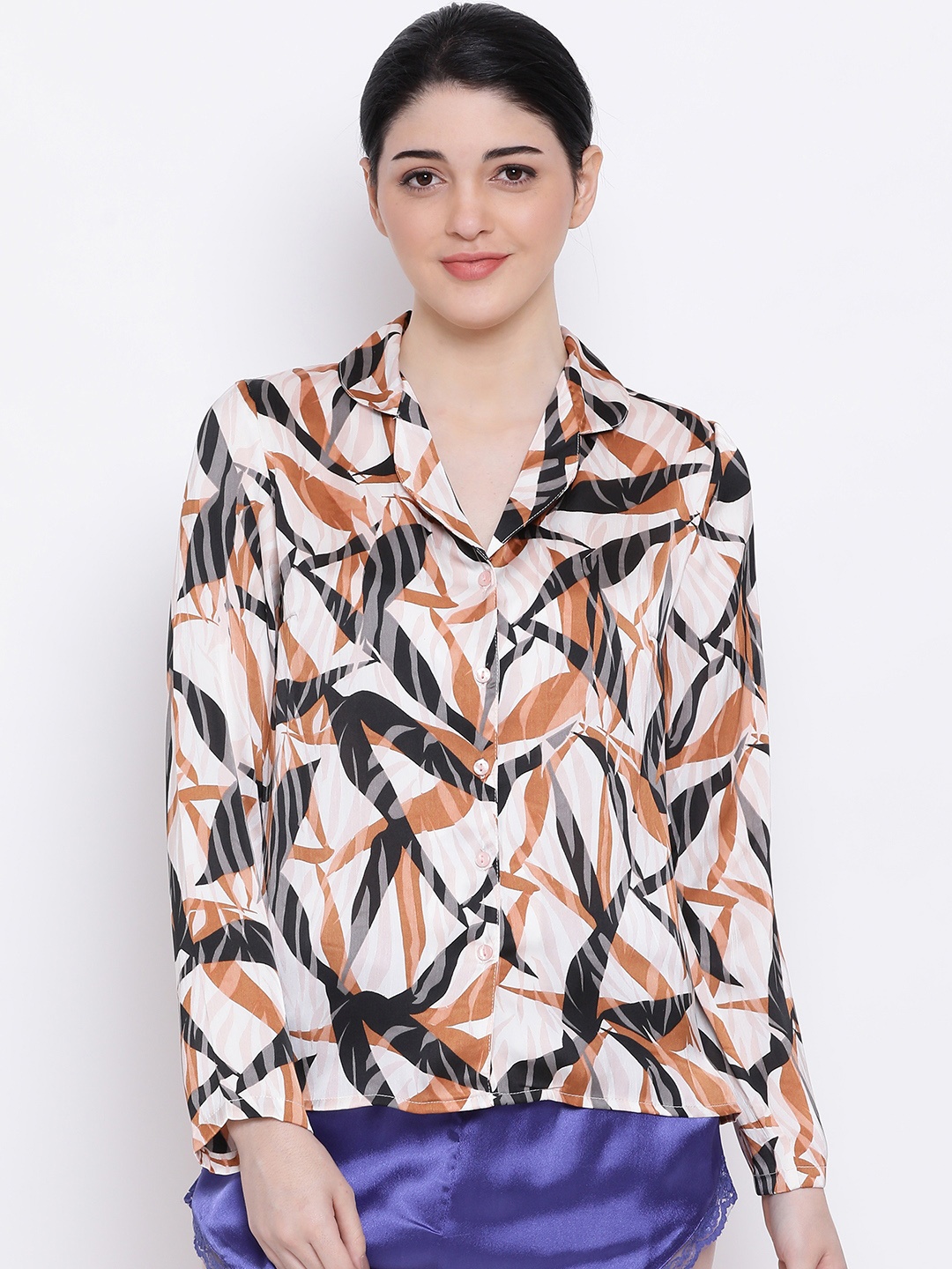 

Oxolloxo Women Multicoloured Printed Lounge Shirt, Multi