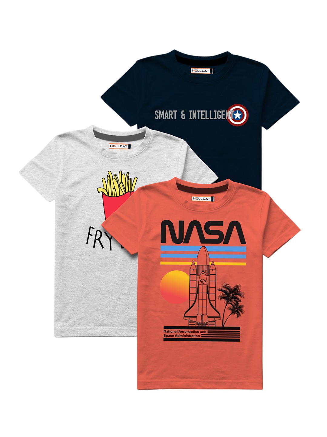 

HELLCAT Boys Multicoloured Pack of 3 Printed T-shirt, Multi