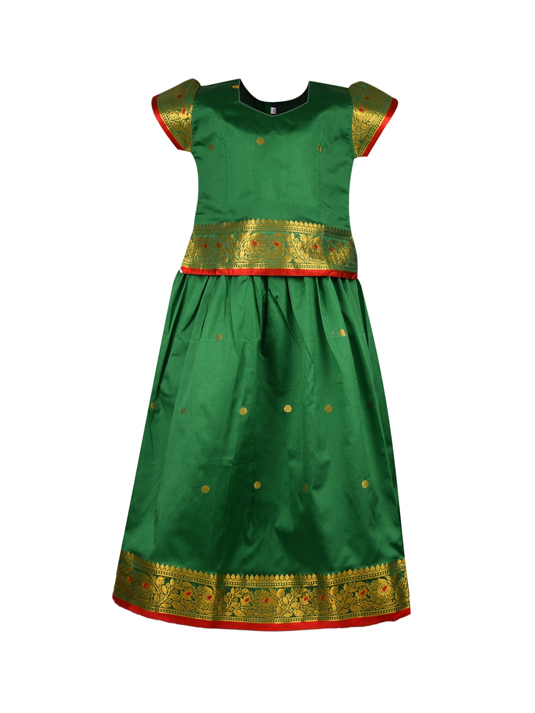 

Wish Karo Girls Green Ready to Wear Pattu Pavadai