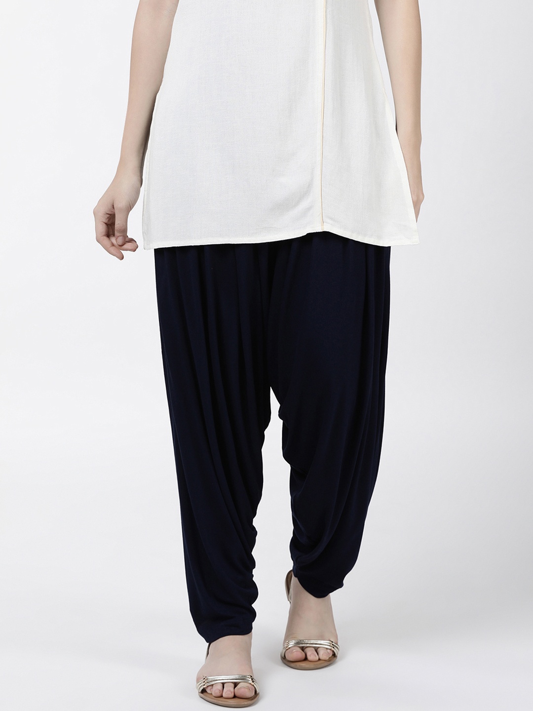 

TWIN BIRDS Women Navy Blue Solid Loose-Fit Patiala