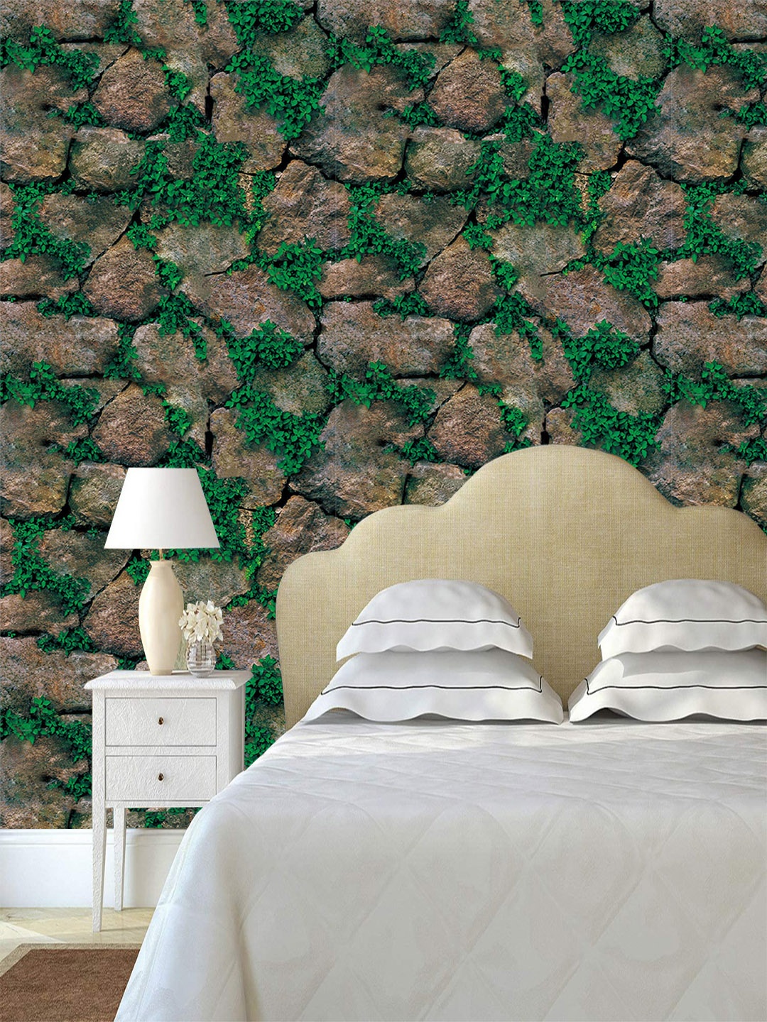 

Jaamso Royals Green Stone Brick Self Adhesive Removable Wallpaper