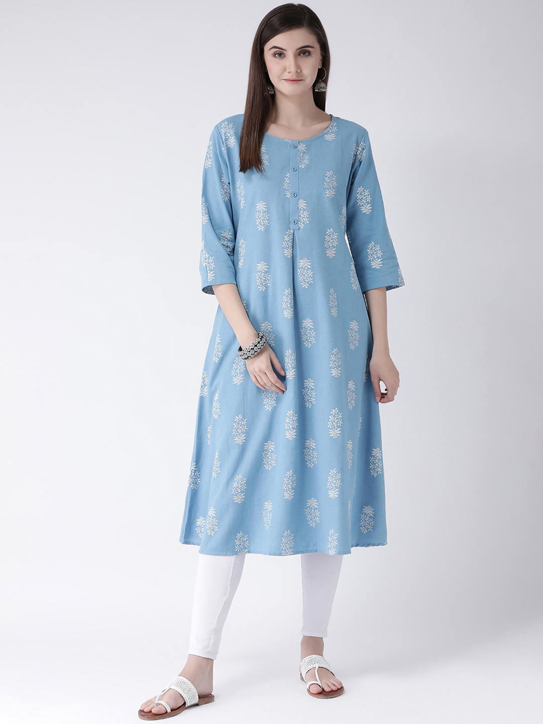 

Span Women Blue Floral Print A-Line Kurta