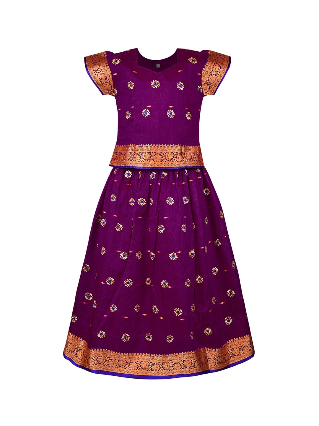 

Wish Karo Girls Purple Ready to Wear Pattu Pavadai