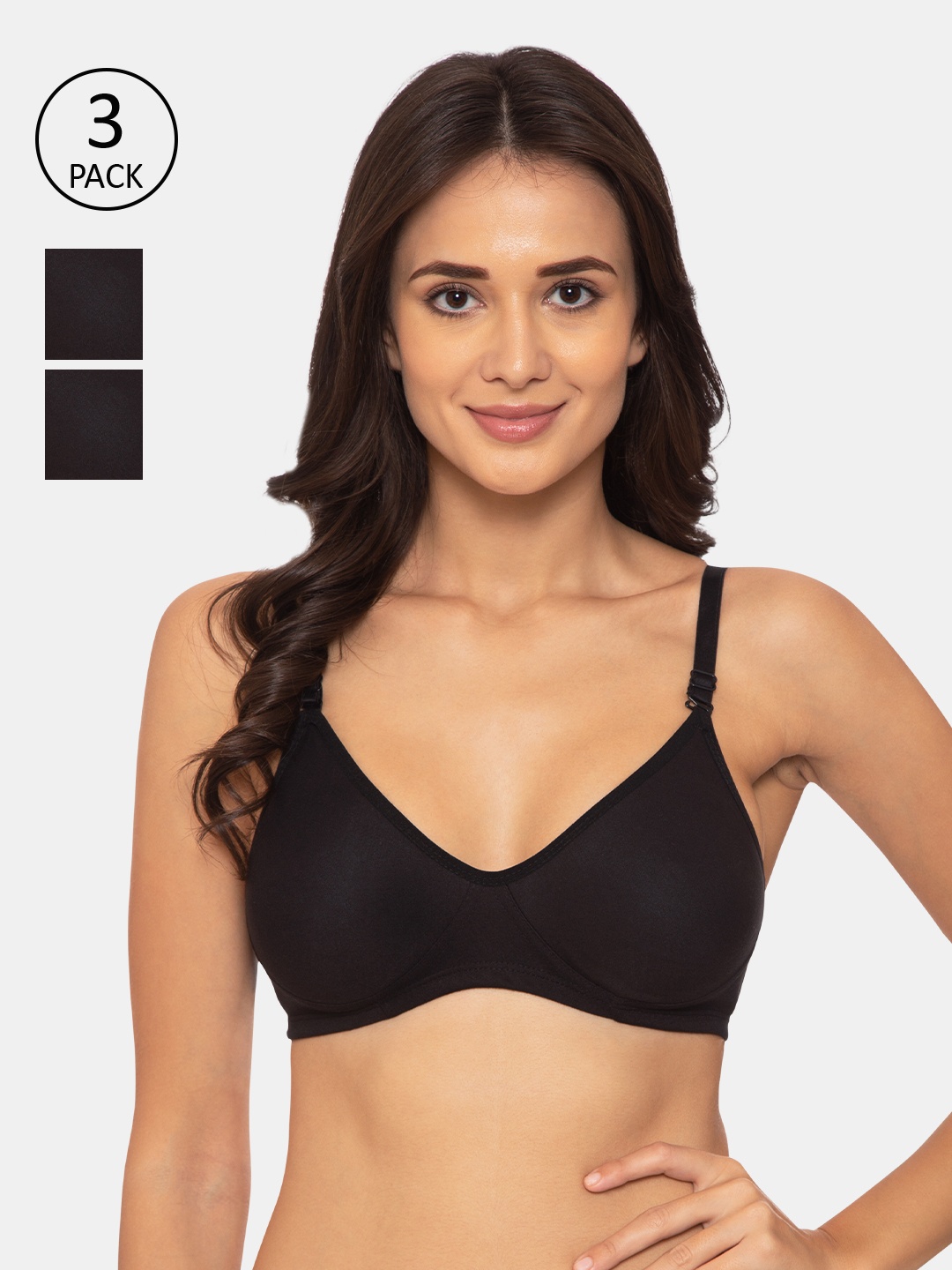 

Souminie Pack of 3 Black Solid Non-Wired Non Padded T-shirt Bras S-133-3PC-BLK-30B