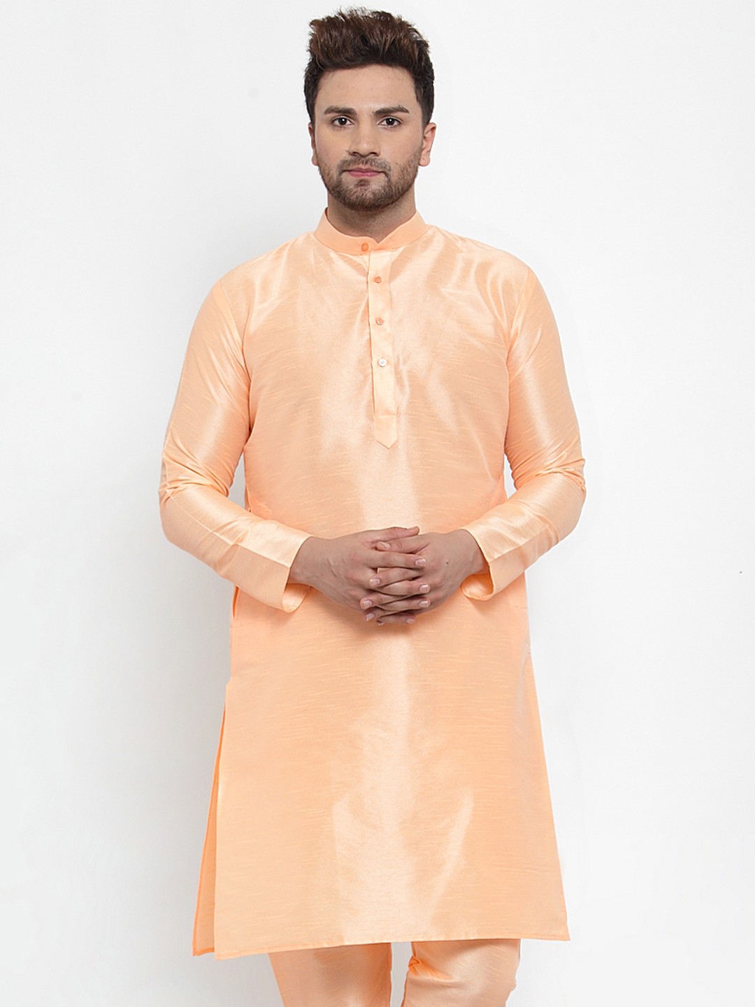 

Jompers Men Peach-Coloured Solid Straight Kurta