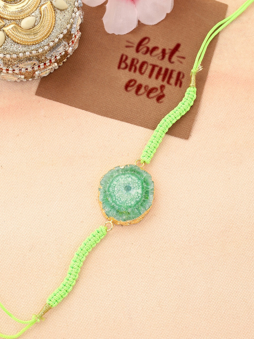 

Shoshaa Men Green & Gold-Toned Fabric Gold-Plated Rakhi