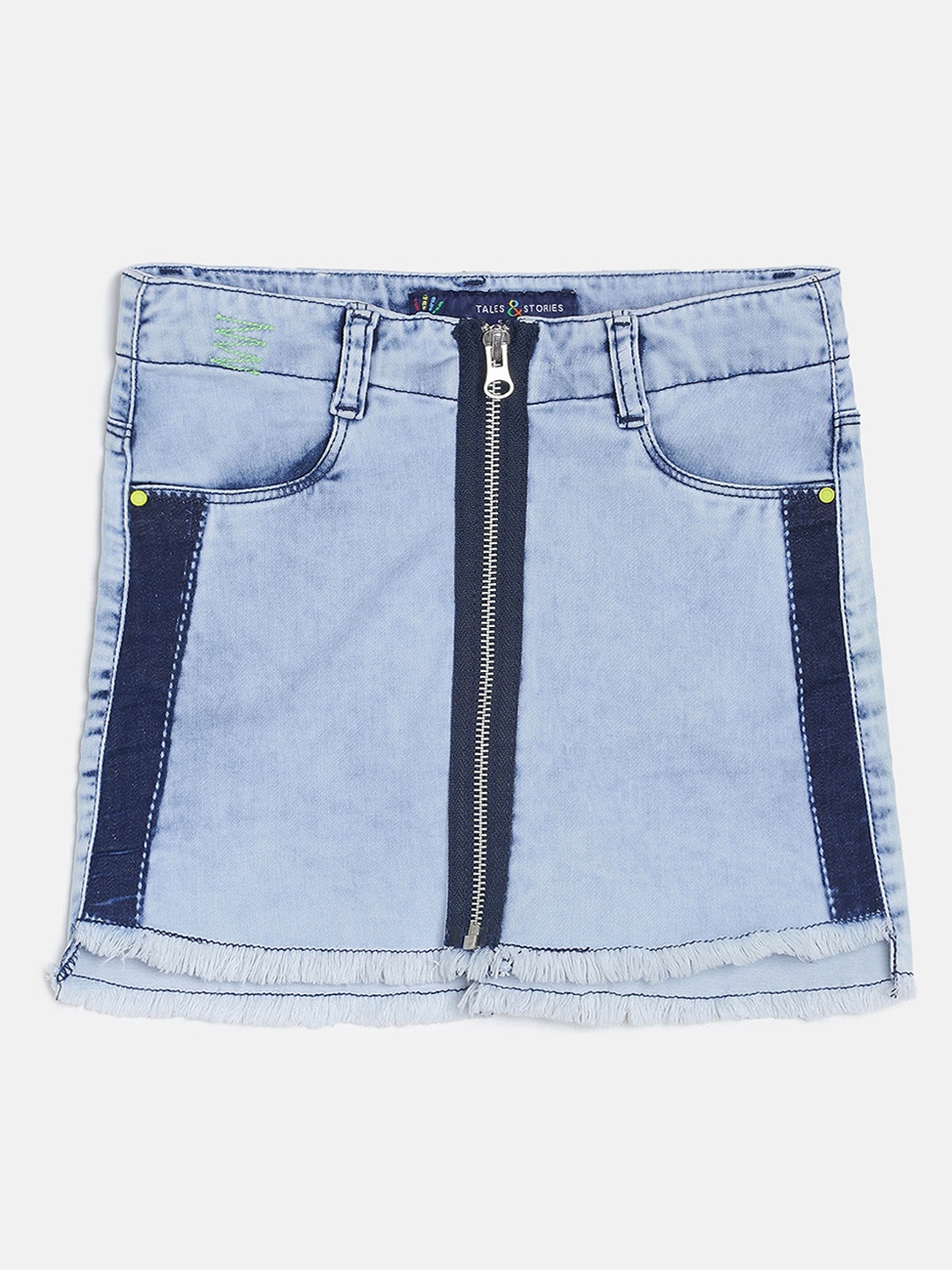 

TALES & STORIES Girls Blue Solid Denim Mini Straight Skirt