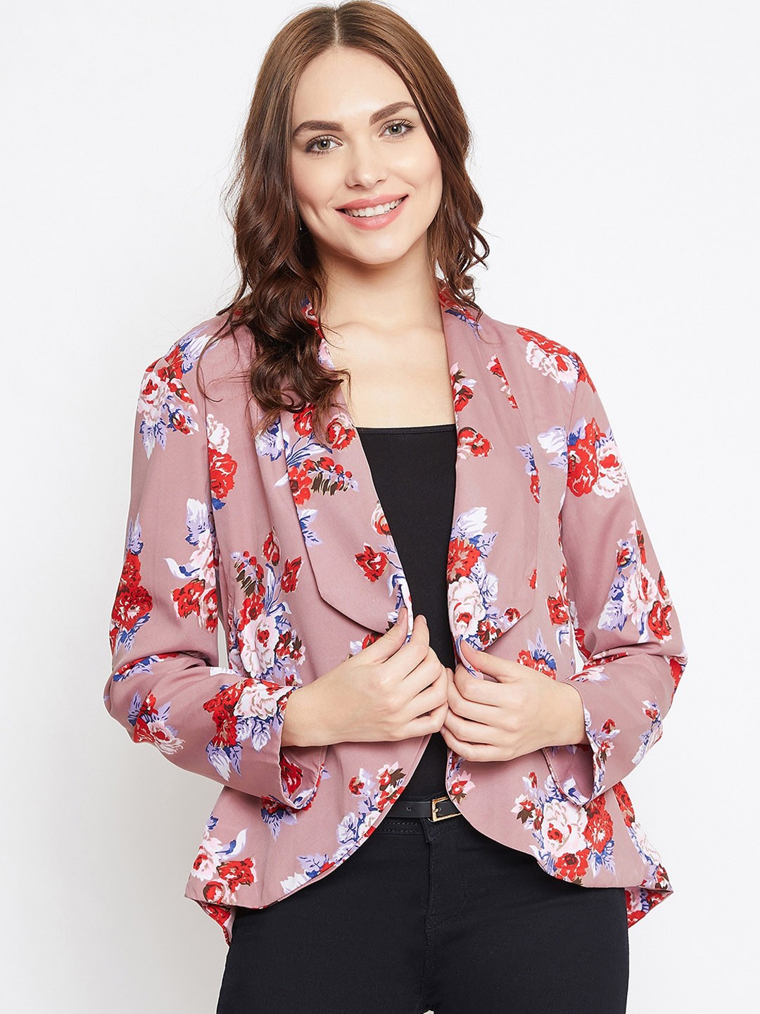 

PURYS Women Multicoloured Floral Print Open Front Shrug, Multi