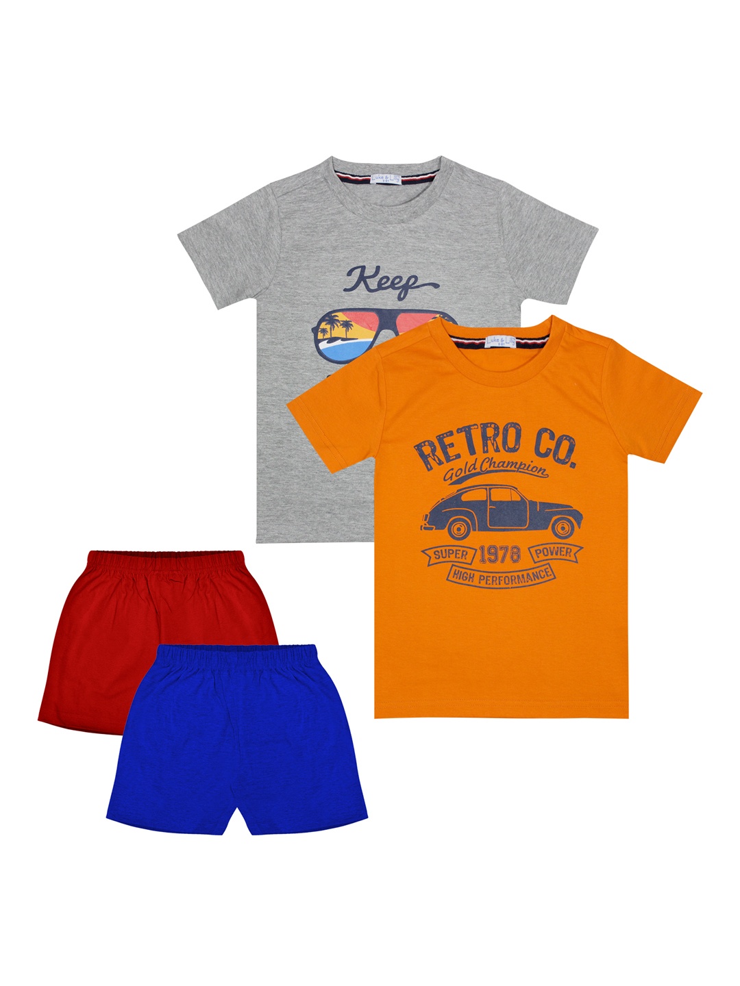 Luke & Lilly Boys Pack of 2 Grey & Orange Printed T-shirt with Shorts