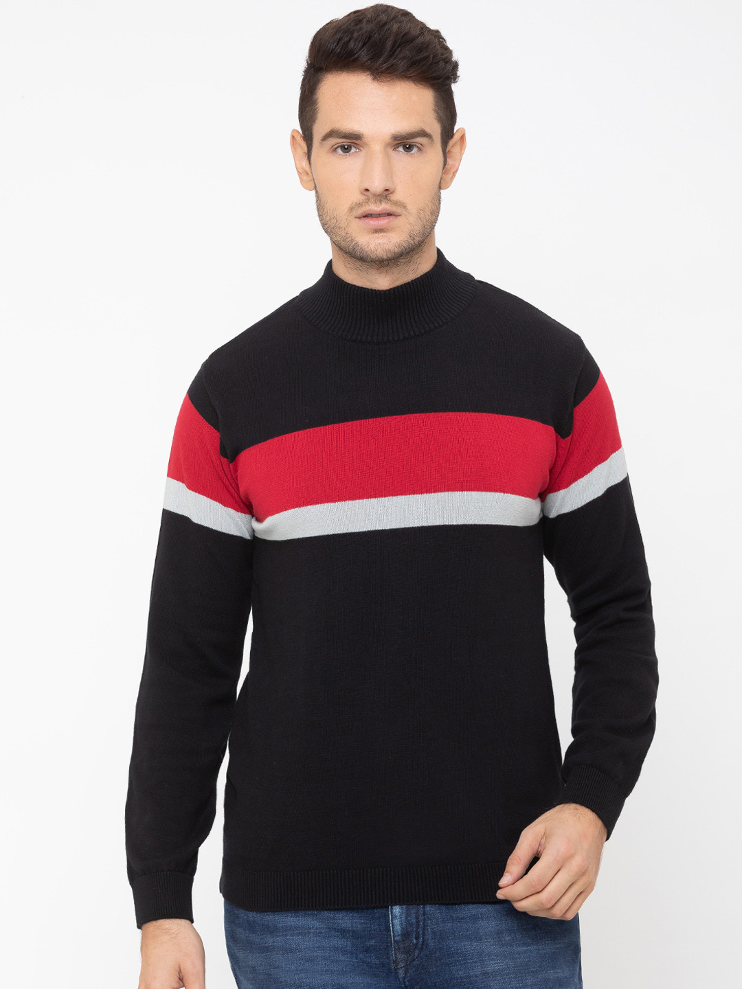 

Globus Men Black & Red Striped Pullover Sweater
