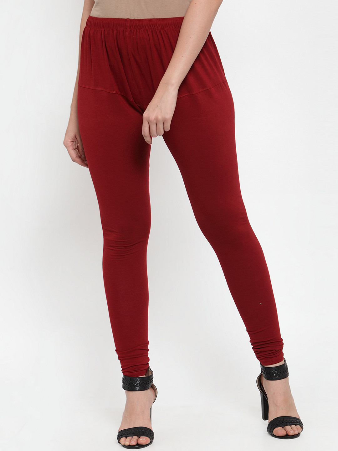 

Jompers Women Maroon Solid Churidar-Length Leggings